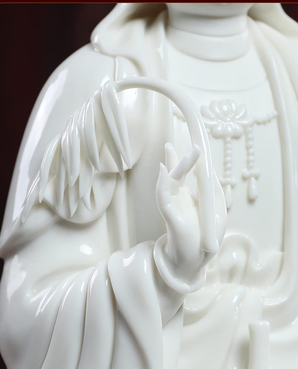 11 Inch White Guan Yin Statue - Buddhist Avalokiteshvara Kuanyin on Lotus - Chinese Feng Shui Decor for Home Altar, Meditation Room & Office (Best Spiritual Gift)