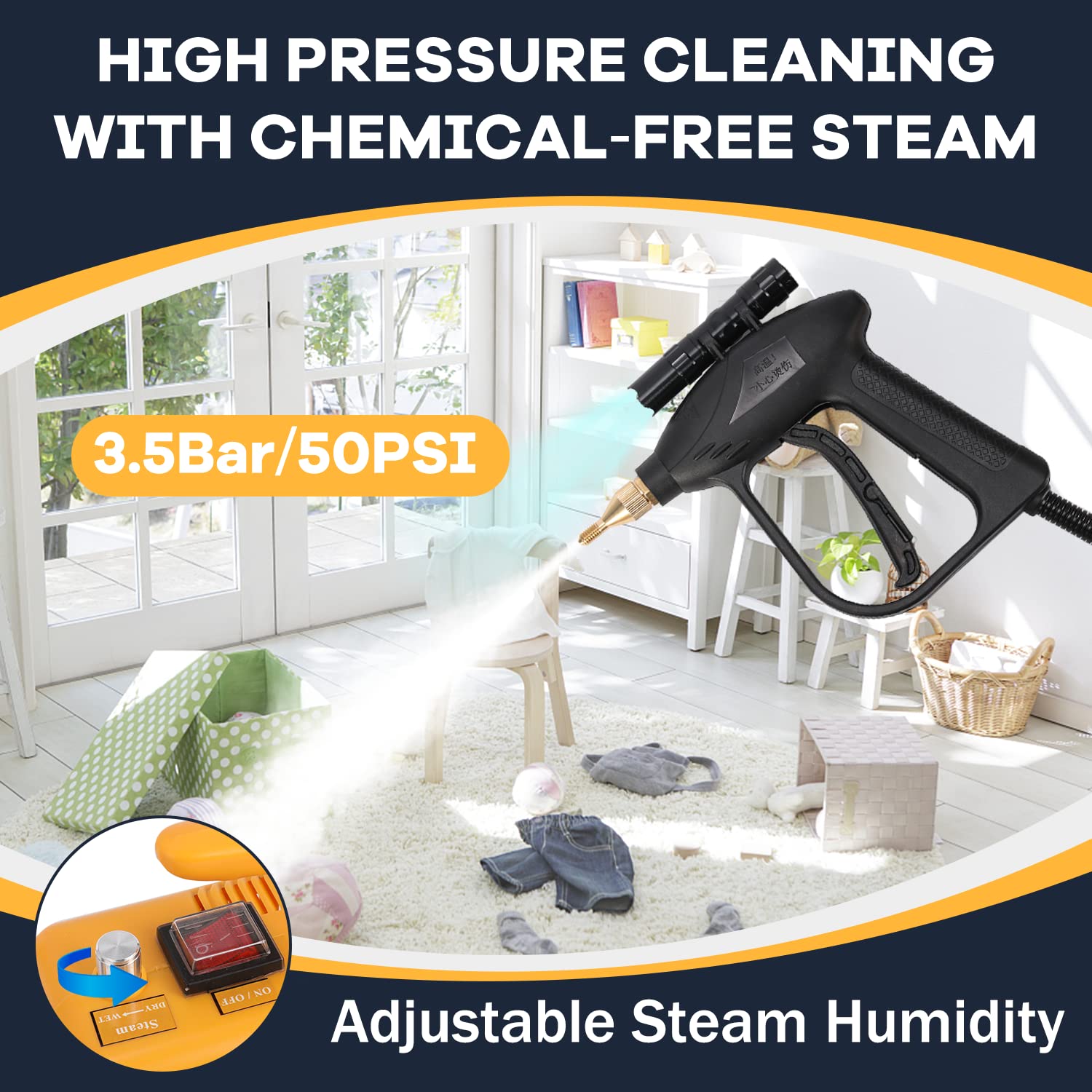 Moongiantgo 2-in-1 Pressurized Steam Cleaner Handheld Steamer with 1000ml Detachable Water Tank - Powerful Deep Cleaning for Floors, Carpets, Upholstery & More - Ideal for Home, Kitchen, Bathroom & Car Interior Cleaning