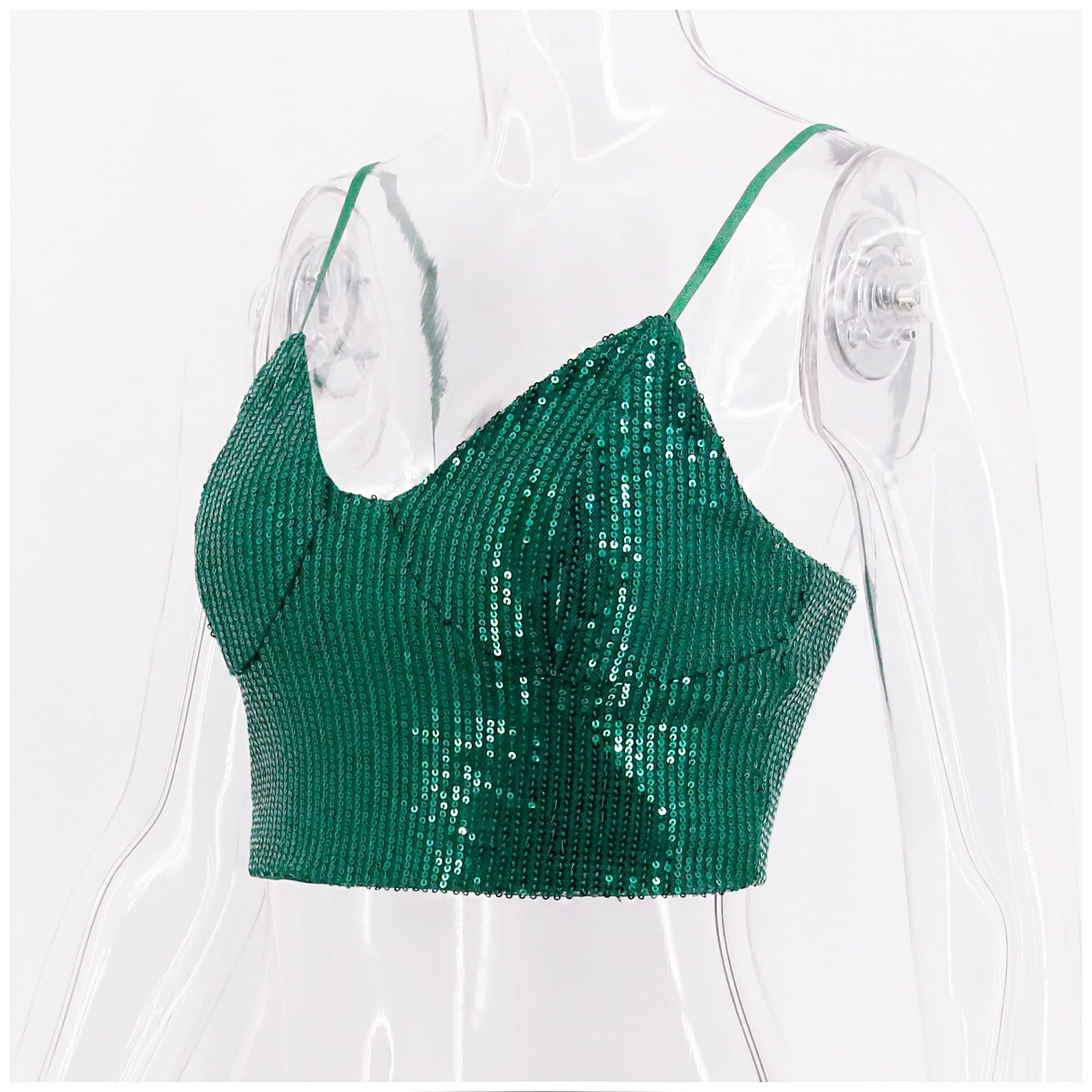 Sexy Sequins Tank Top for Women - Spaghetti Strap Crop Top, Sleeveless Tube Top, Tight Clubwear for Rave, Party & Night Out | Perfect for Concerts, Festivals & Clubbing