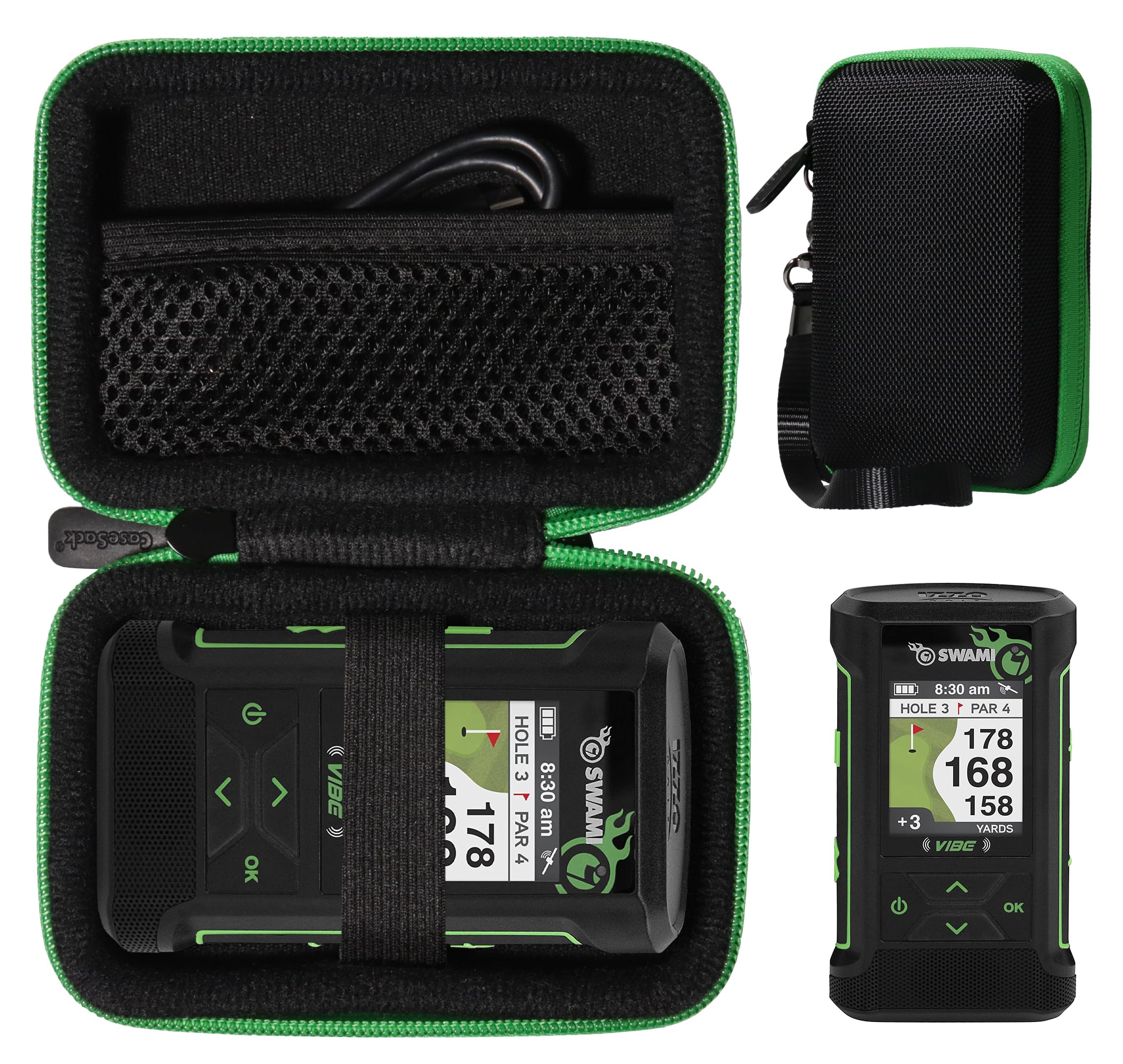 CaseSack Golf GPS Case for Swami Vibe GPS - Waterproof Bluetooth Speaker Combo (Black/Green) | Golf Accessories for Range, Course & Travel