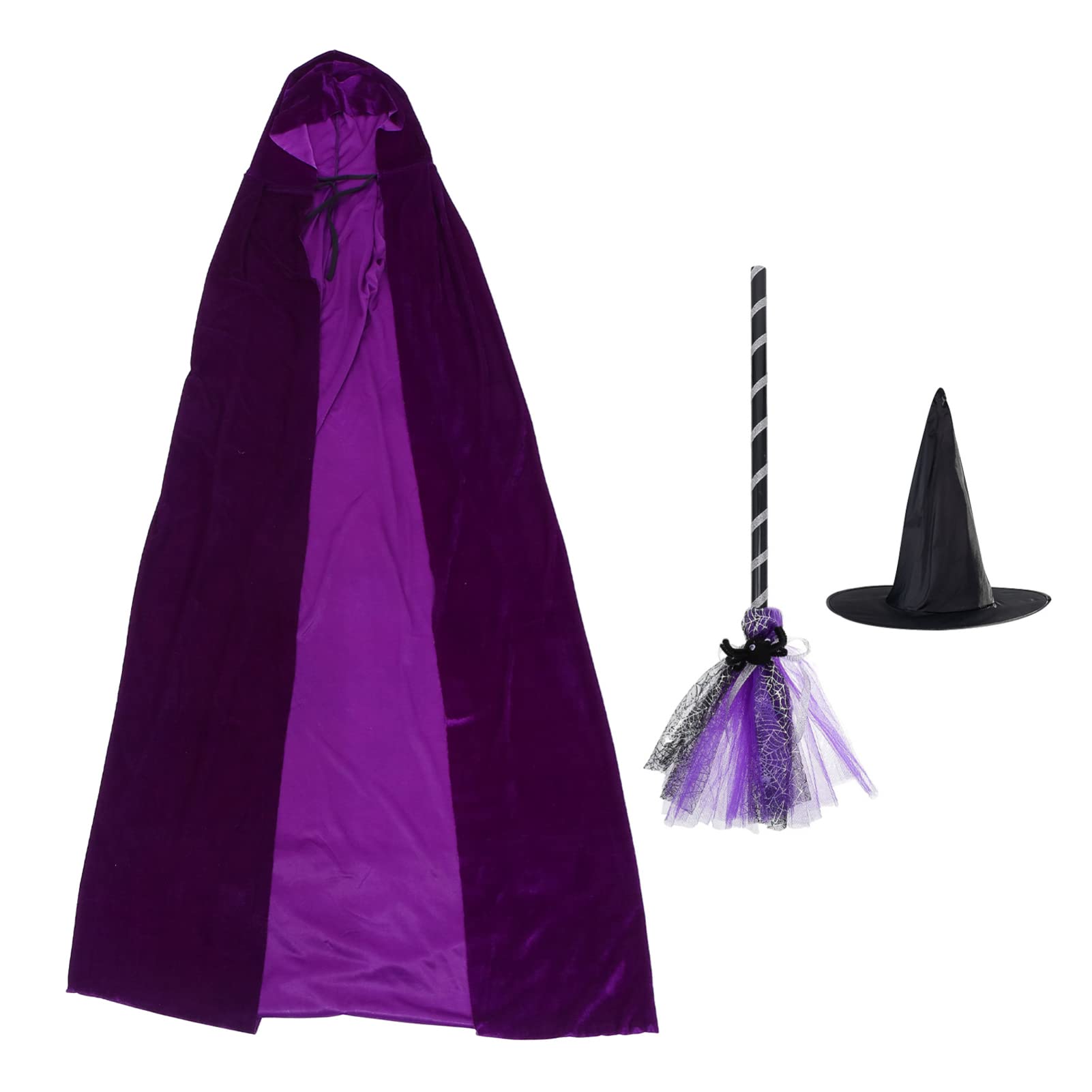 ABOOFAN Witch Costume Set with Hat, Cloak & Broomstick - Halloween Costume Accessories for Kids & Adults - Perfect for Halloween Parties, Trick or Treating & Cosplay Events