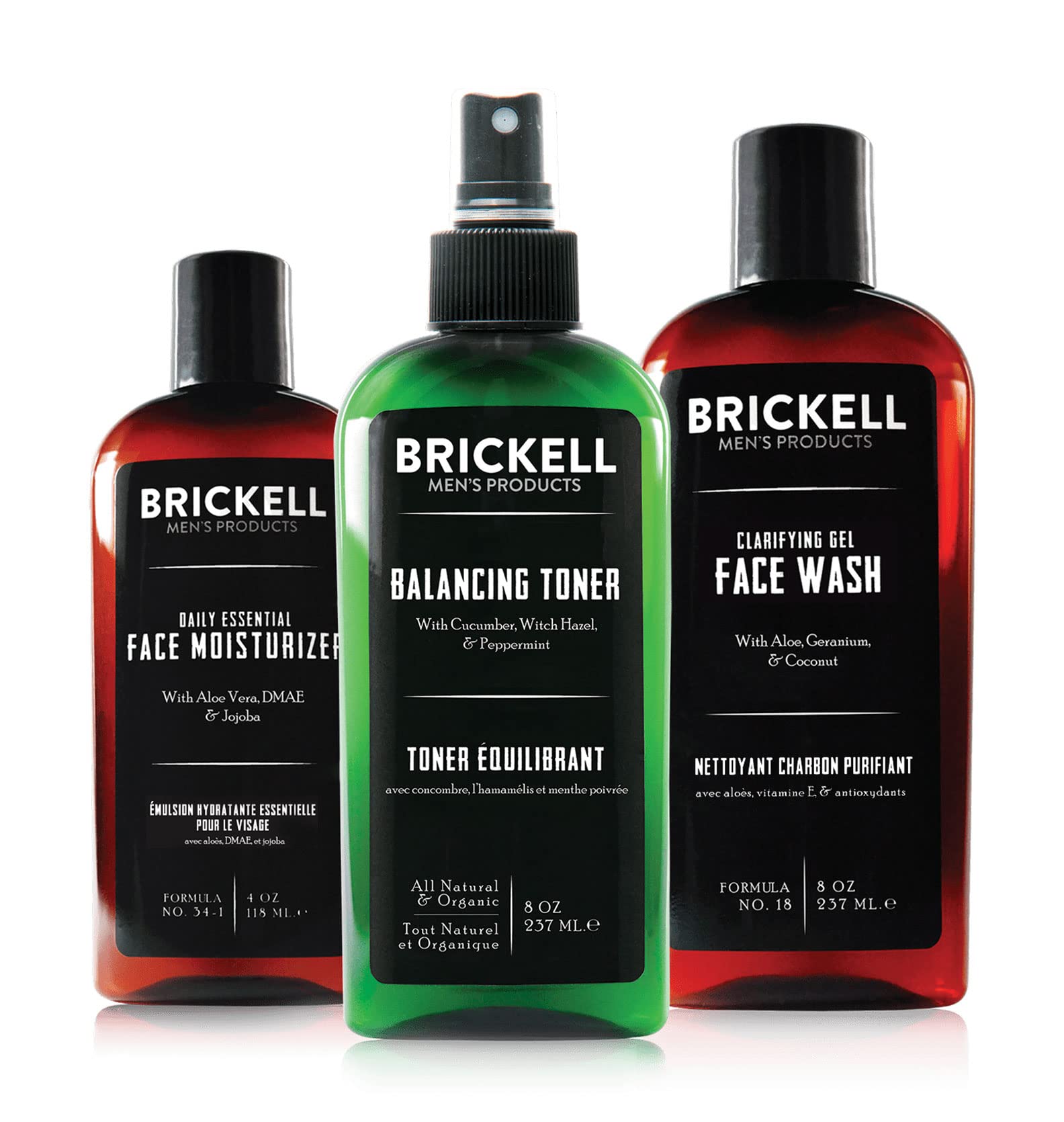 Brickell Men's Daily Face Cleanser Set for Oily Skin - Alcohol-Free Toner, Gel Facial Wash & Moisturizer - Natural Organic Skincare Routine - Perfect for Morning & Night Use