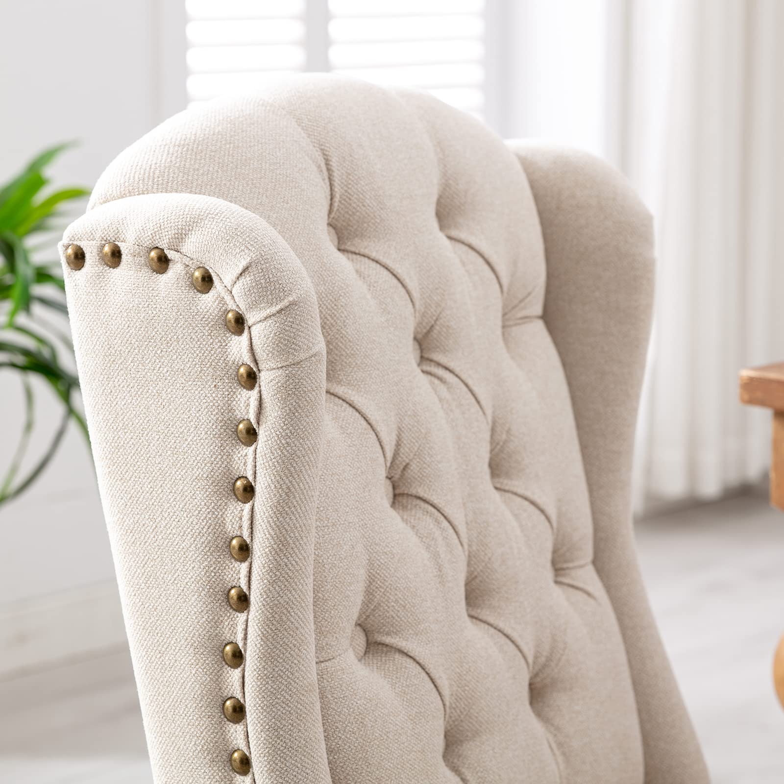 Modern Tufted Dining Chairs Set of 2 - Linen Upholstered Armless Side Chairs with Solid Wood Frame for Kitchen, Dining Room & Guest Seating - Wingback Accent Chairs in Beige - Perfect for Small Spaces, Breakfast Nooks & Formal Dining Areas