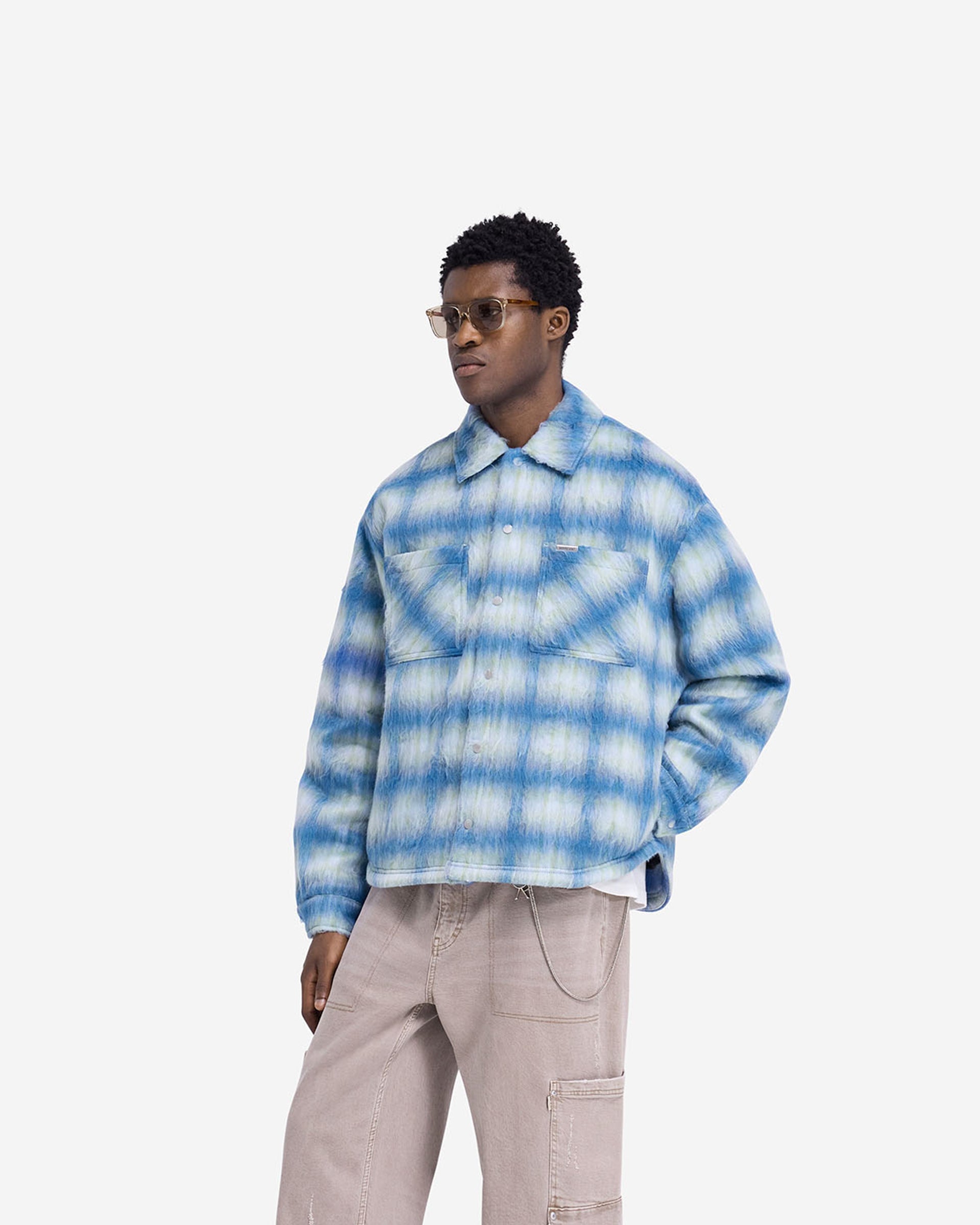 Textured Overshirt for Men - Electric Blue Casual Jacket | Lightweight Layering Shirt Jacket for Spring & Fall Outdoor Wear