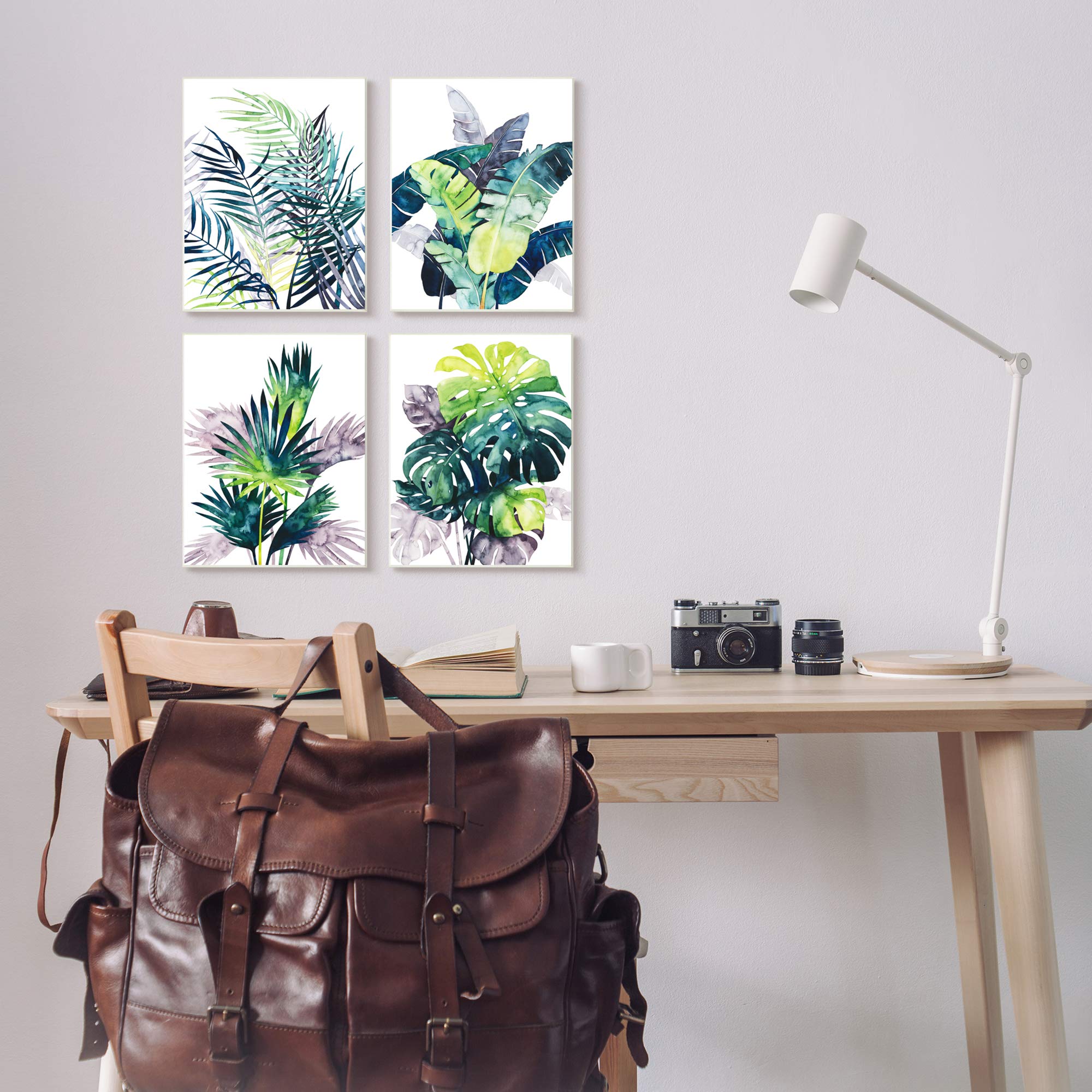 Stupell Industries Tropical Palm Leaf Wall Art - Green & Blue Botanical Print by Grace Popp - 10x15 Inch Wall Plaque for Beach House Decor, Living Room, Bedroom, or Bathroom