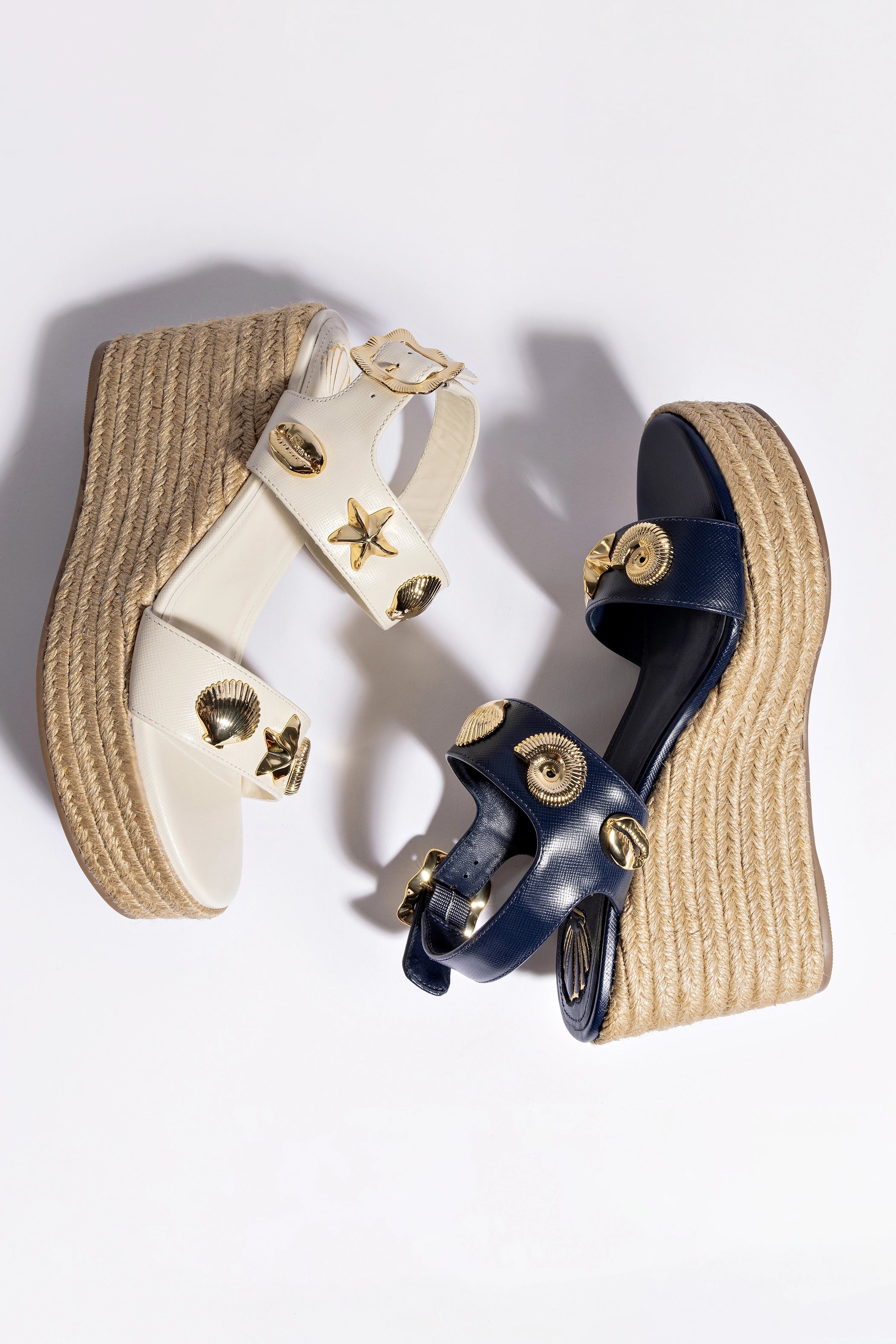 Madison Hi Espadrille Women's Shoes in Ivory Saffiano Leather - Comfortable Summer Wedge Sandals for Beach, Vacation & Casual Outings