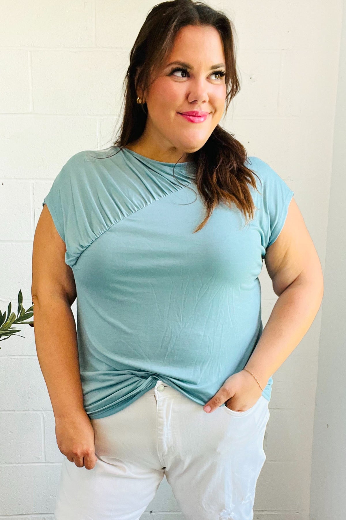 Stylish Aqua Blue Asymmetrical Ruffle Drop Shoulder Modal Blouse for Women | Comfortable & Breathable Summer Top | Perfect for Casual Outings, Beach Vacations & Date Nights