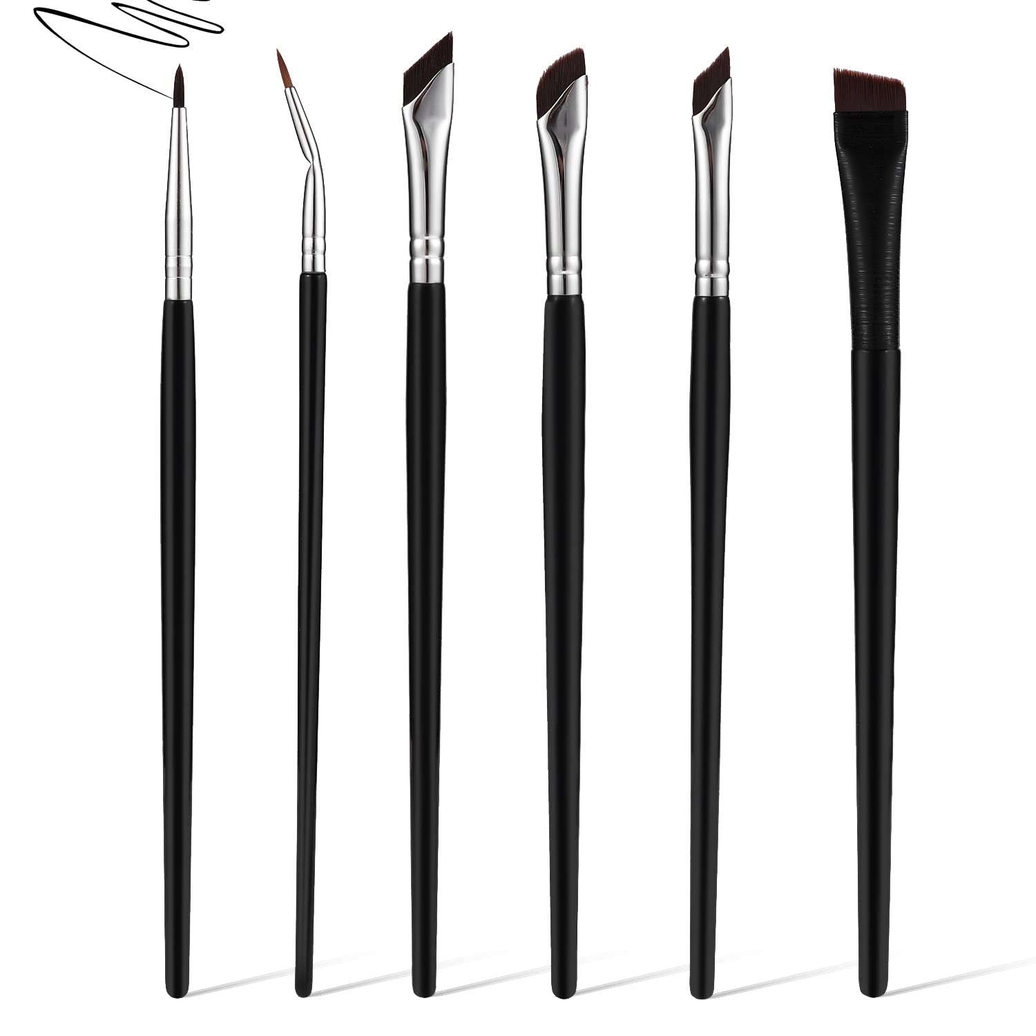 6pcs Angled Eyeliner Brush Set for Eyebrows & Makeup - Salon & Home Use