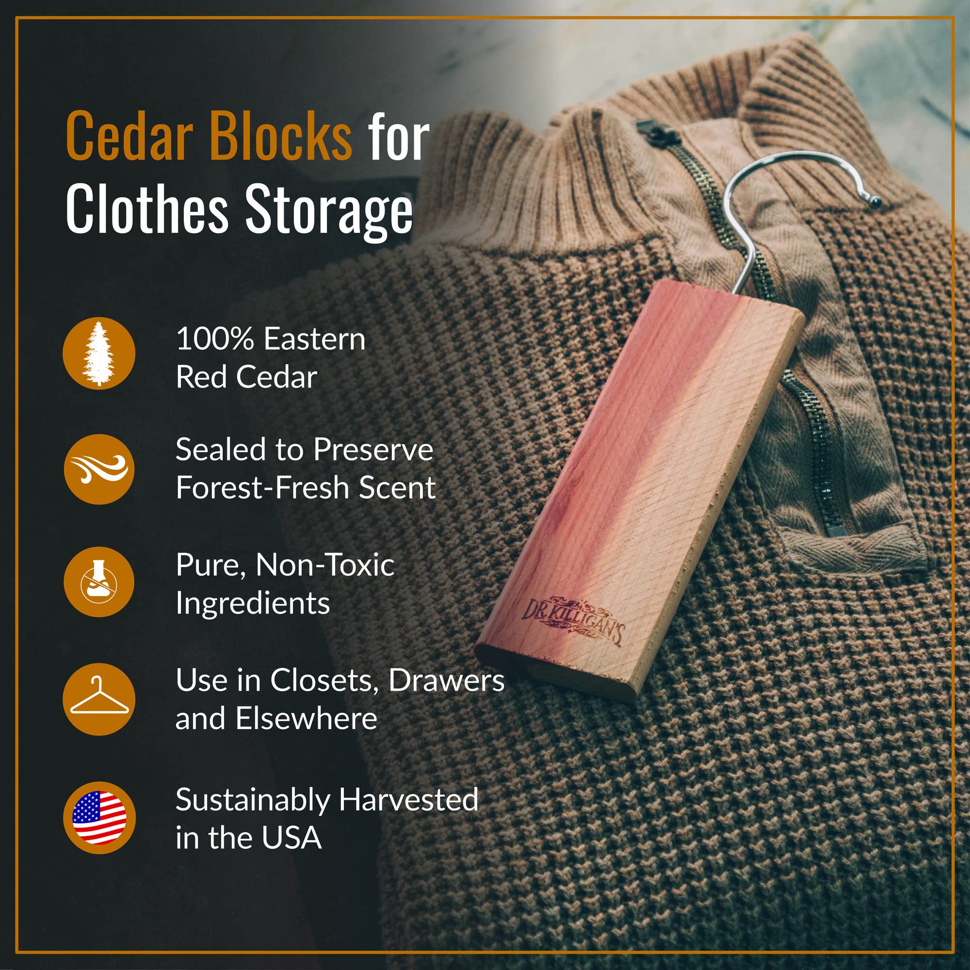 Dr. Killigan's Natural Cedarwood Planks - 10-Pack Cedar Blocks for Clothes Storage & Closet Protection | Moth Repellent Alternative, Drawer Deodorizer | Sustainably Sourced in USA | Includes Free Restoration Spray | Ideal for Wardrobes, Dressers & Storage Boxes