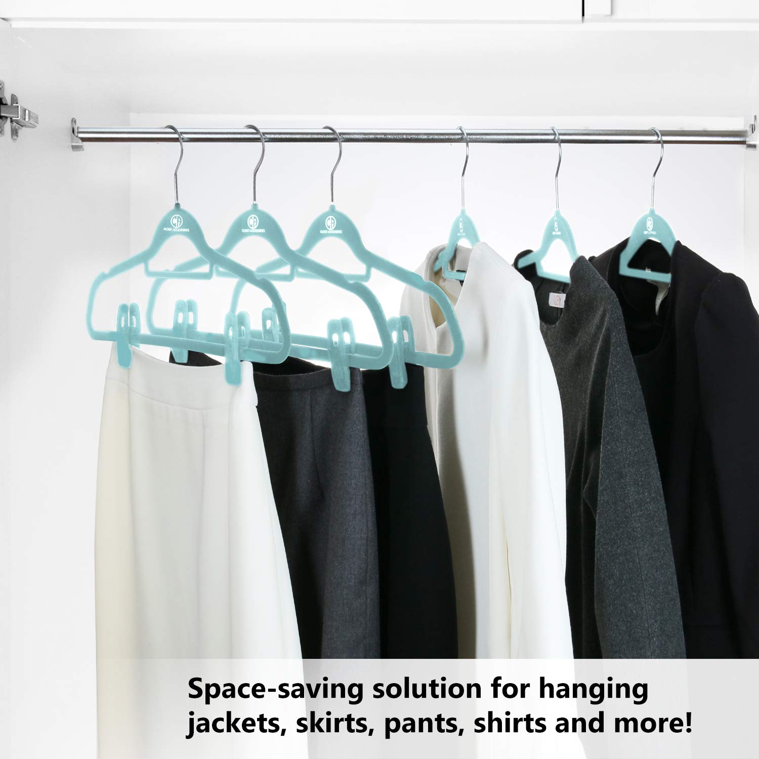 20 Pack Velvet Hanger Clips for Velvet Hangers, Durable Pant Hanger Clips for Baby Clothes, Aqua Blue - Perfect for Organizing Baby Wardrobes and Delicate Garments