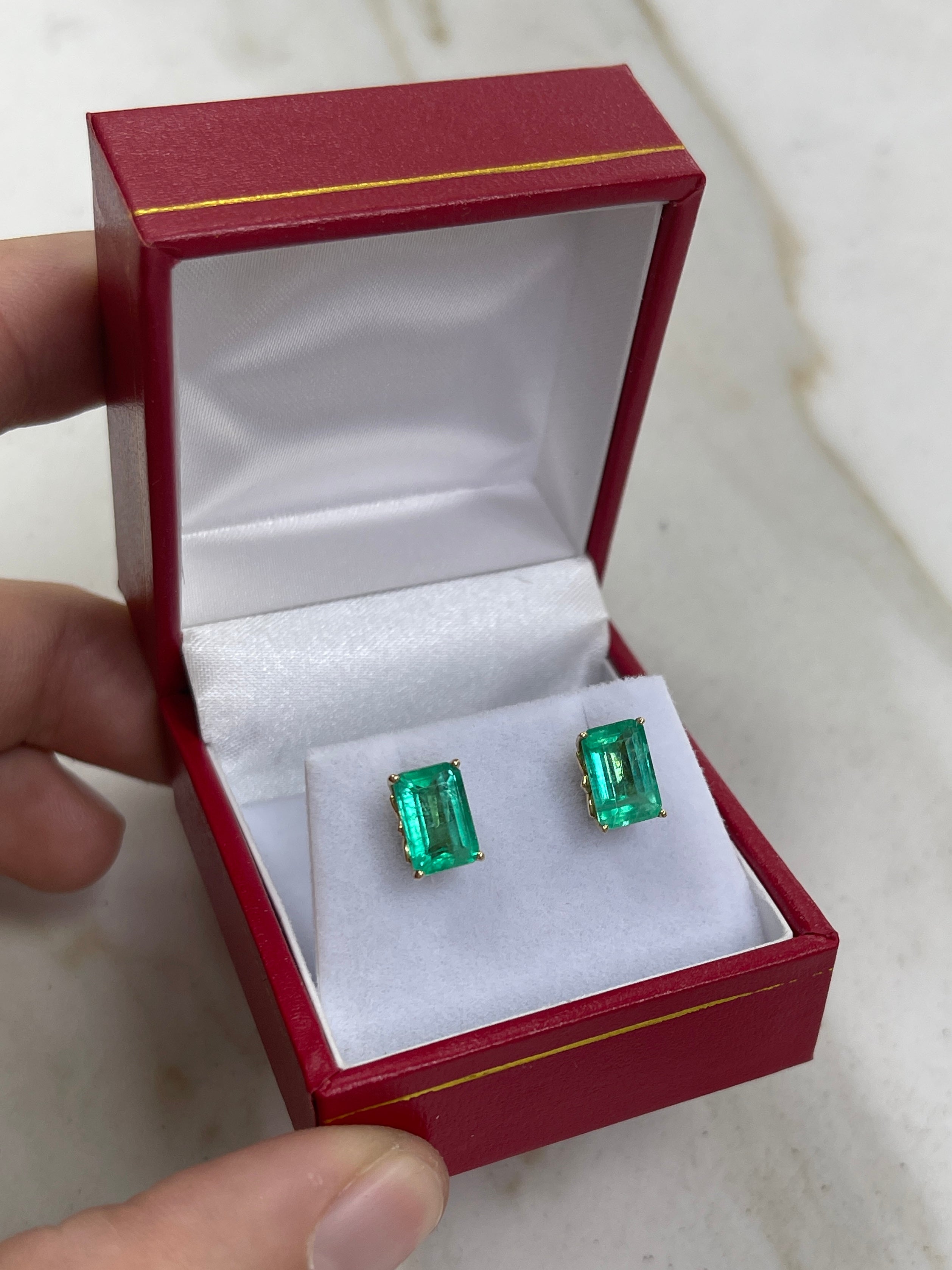 3.24tcw 14K Gold Fleur De Lis 4-Prong Emerald Cut May Birthstone Stud Earrings - Perfect for Mother's Day Gifts, Bridal Jewelry & Everyday Elegance