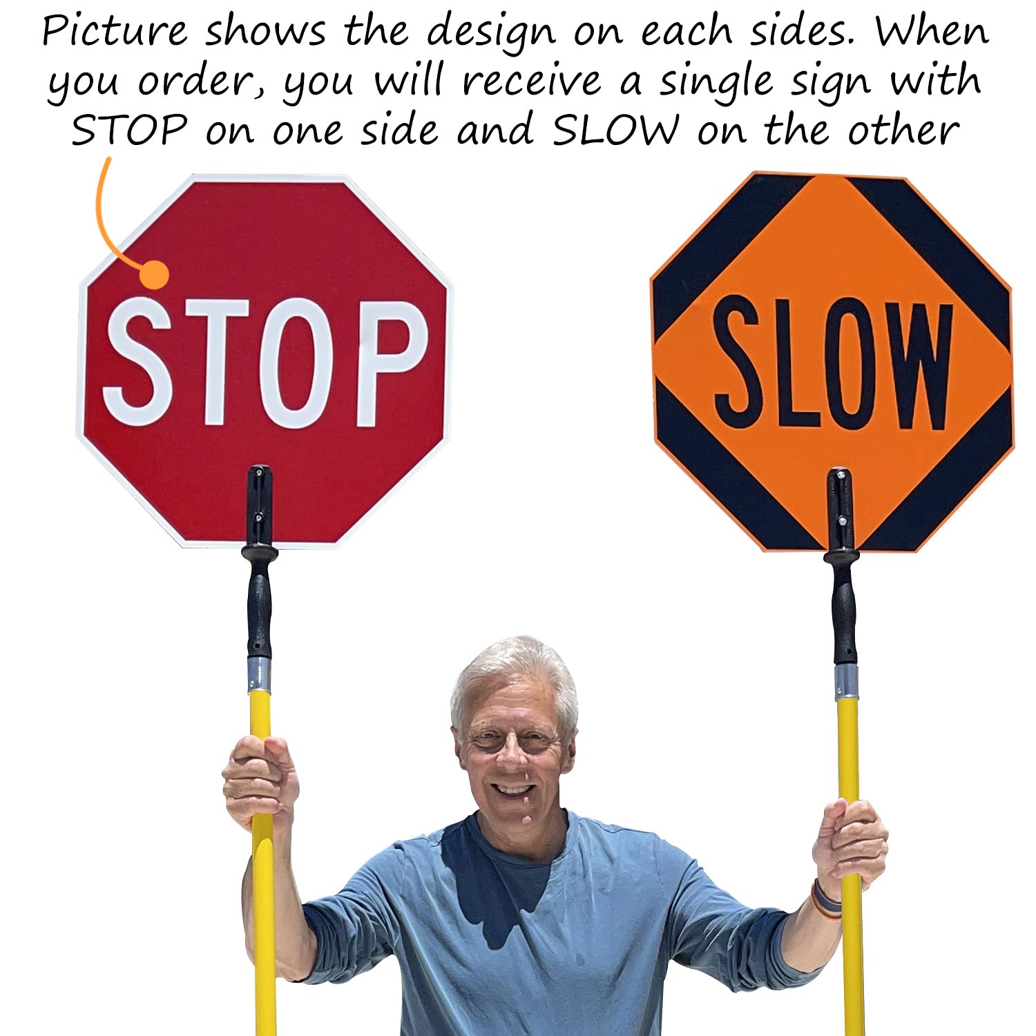 SmartSign 18 x 18 Inch Double-Sided Stop Slow Crossing Guard Paddle - 6ft Telescopic Pole, 120 Mil Aluminum Composite with 3M Engineer Grade Reflective Material (Multicolor) - Perfect for School Zones, Traffic Control & Construction Safety