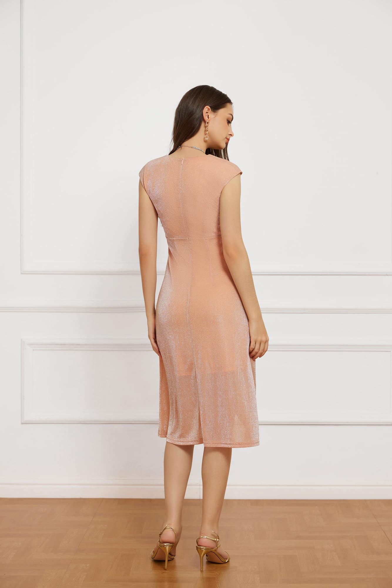 GRACE KARIN Women's Sparkly Glitter V-Neck Bodycon Dress - Ruched Party, Cocktail & Wedding Guest Formal Dress | Perfect for Evening Events, Night Out & Special Occasions