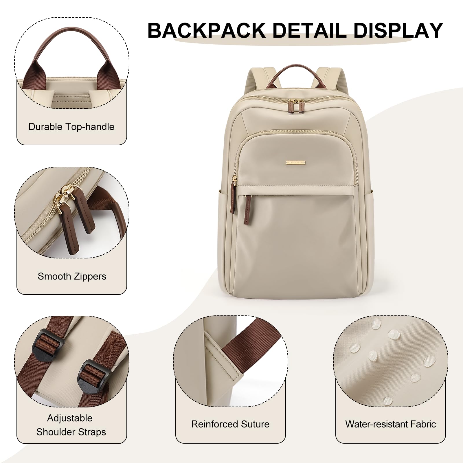 Stylish Women's Laptop Backpack for Travel, Work & Commute - Casual Daypack with Purse Design, Fits 14 Inch Notebook (Apricot) - Perfect for Office, School & Daily Use