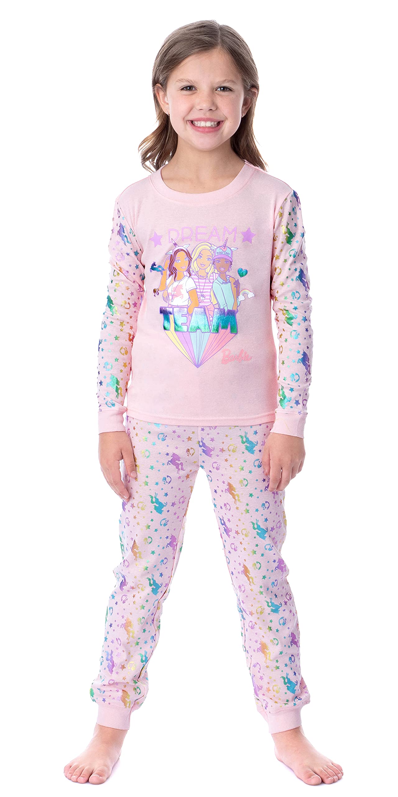 Mattel Girls' Barbie Dream Team Unicorn Pajama Set - Best Friend Matching Sleepwear for Sleepovers & Cozy Nights