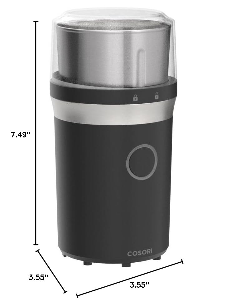 COSORI Electric Coffee Grinder for Spices, Seeds, Herbs & Coffee Beans - Stainless Steel Blades with 2 Removable Bowls - Wet & Dry Grinder for Espresso, Cooking & Baking - Perfect for Kitchen, Camping & Travel (Black)
