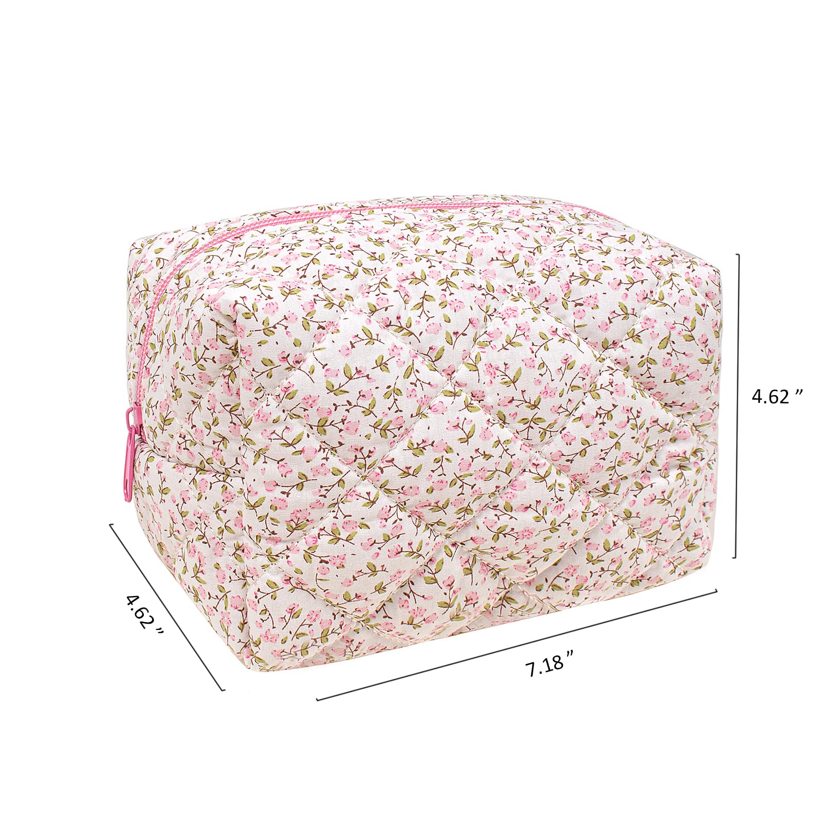 KOTORA Floral Quilted Makeup Bag - Puffy Coquette Cosmetic Pouch, Aesthetic Cute Pink Travel Toiletry Organizer for Women | Perfect for Brushes, Cosmetics & Travel Essentials (Pink)