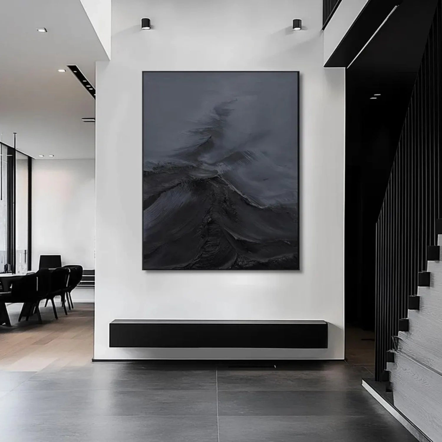 Black Minimalist Textured Abstract Wall Art Painting #MZ143 - Modern Home Decor for Living Room, Bedroom & Office