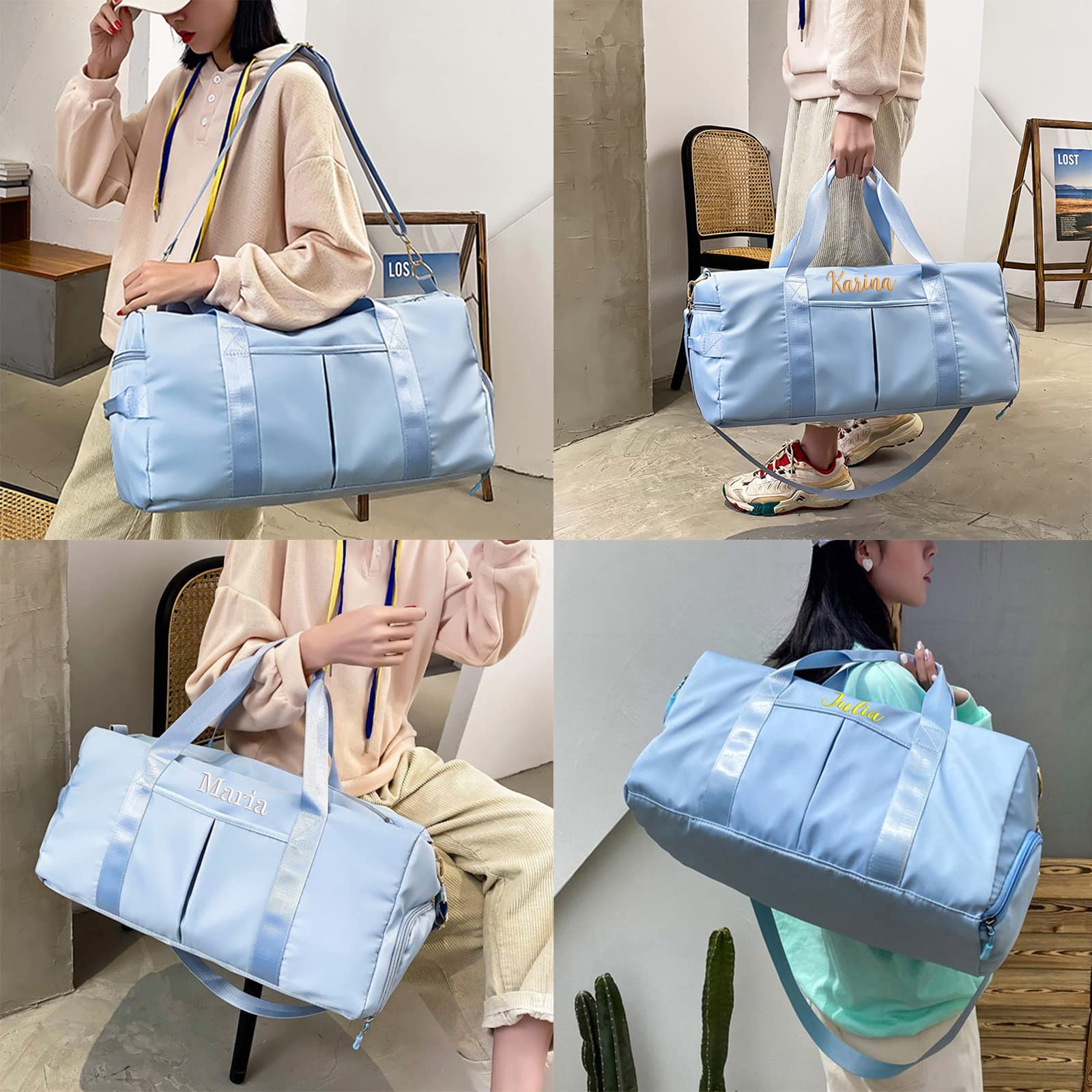 Custom Embroidered Duffel Bag - Sports Gym & Travel Bag with Wet/Dry Pockets & Shoe Compartment - Perfect for Groomsmen, Bridesmaids Gifts (Baby Blue) - Ideal for Workouts, Travel & Sports Events