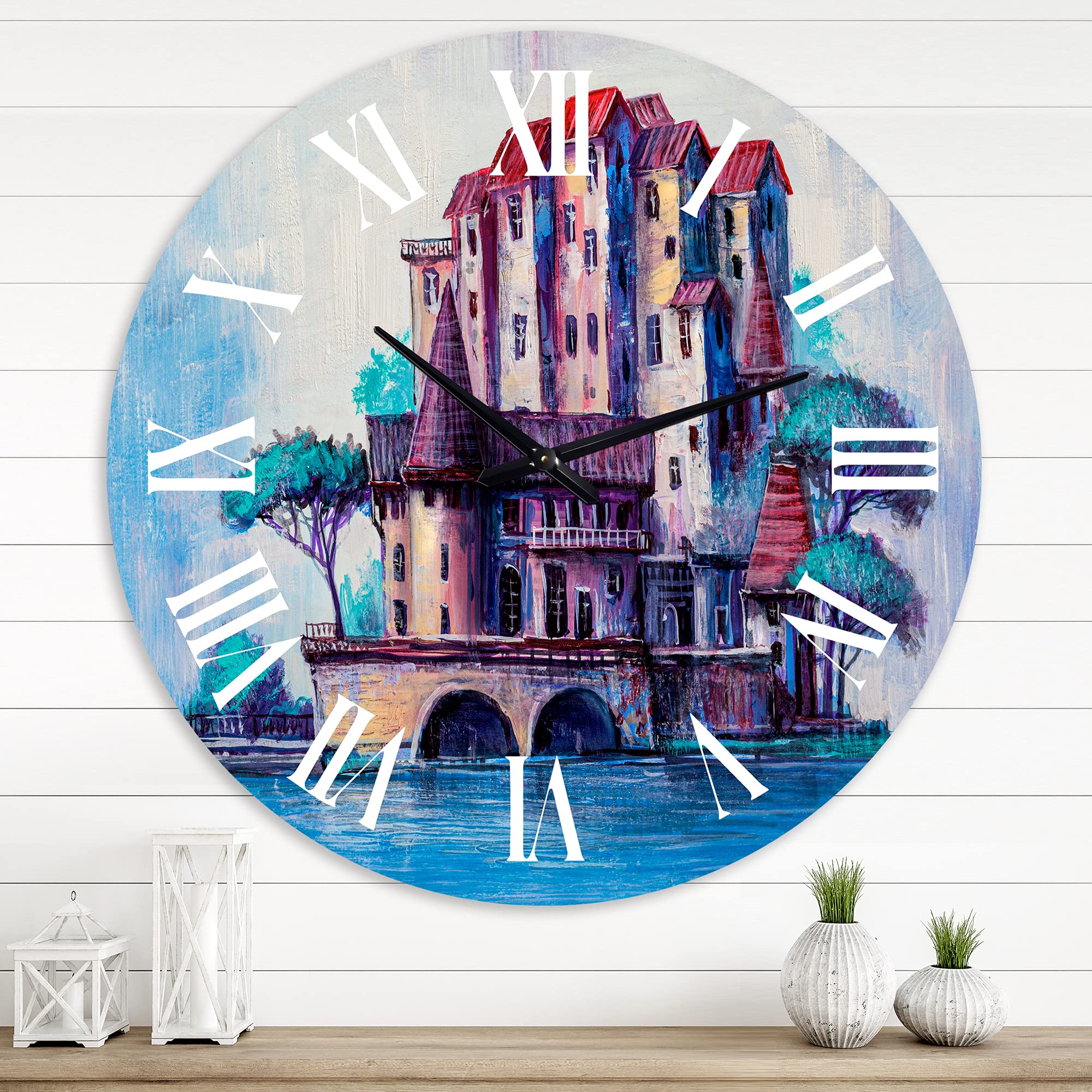 DesignQ Traditional Wall Clock - 'Skyscrapers by The Bridge in Ancient City' Large Decorative Wall Clock for Home & Office | Perfect for Living Room, Bedroom, and Workspace Décor