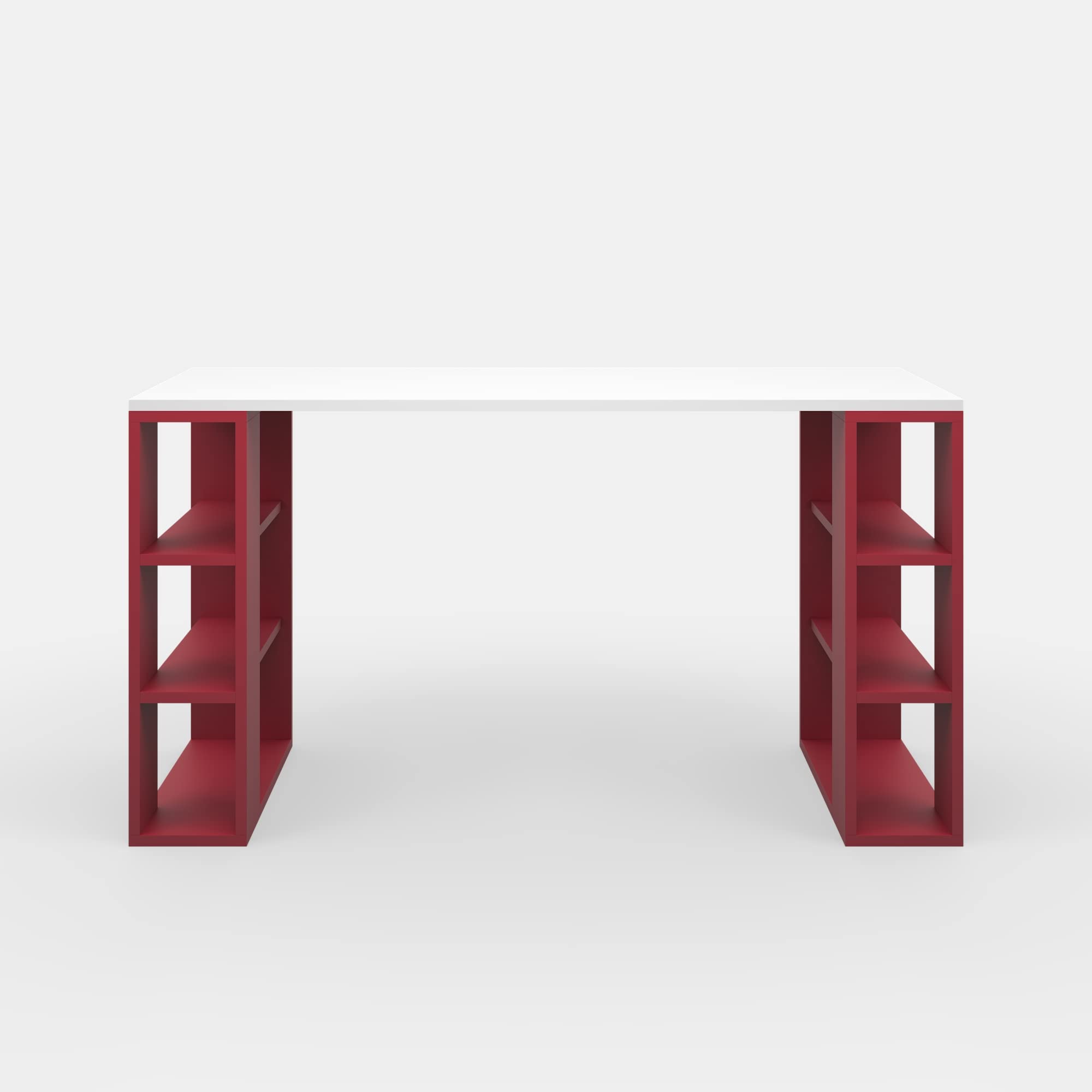 Dixon Home Office Desk 55.12'' Wide, White & Burgundy Modern Writing Table with Storage Shelf - Perfect for Small Spaces, Remote Work & Study