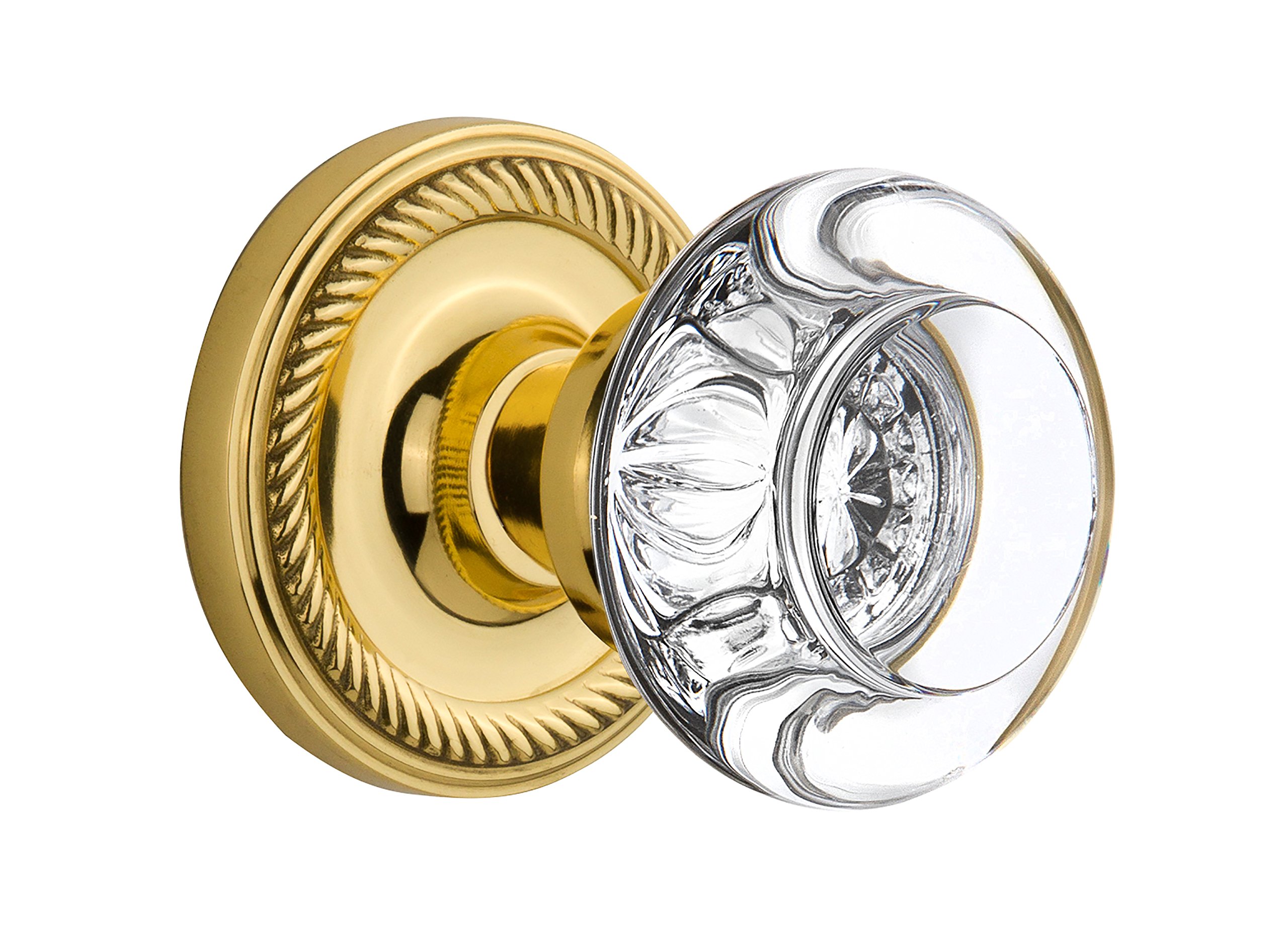 Vintage Polished Brass Rope Rosette with Round Clear Crystal Glass Knob - Single Dummy Door Hardware for Classic Home Decor | Perfect for Victorian, Farmhouse & Antique Style Doors