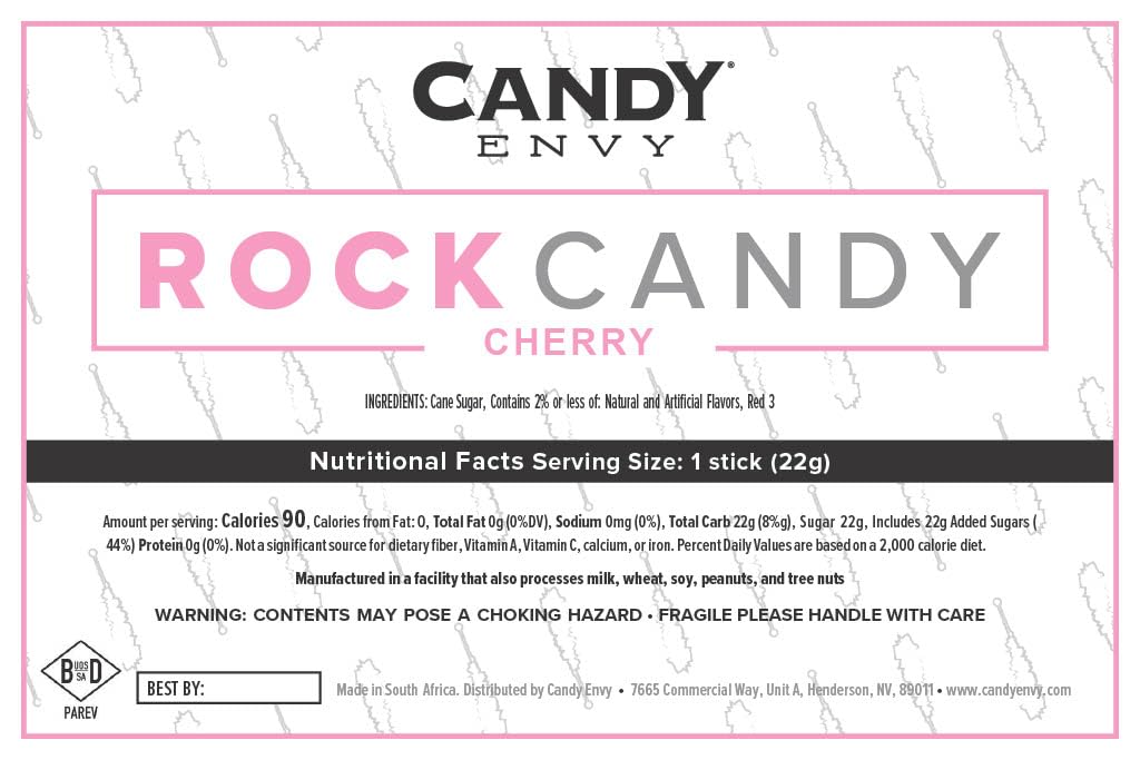 **Cherry Flavored Light Pink Rock Candy Sugar Sticks - 36 Individually Wrapped - Perfect for Parties, Gifts & Dessert Decorations**