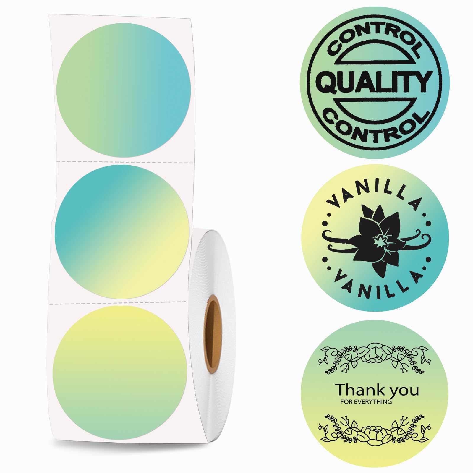 2 Inch Round Thermal Labels - 500 Pack Direct Thermal Printer Stickers for Barcode, Shipping & Custom Use | Gradient Green Circle Labels for Retail, Warehouse & Logistics