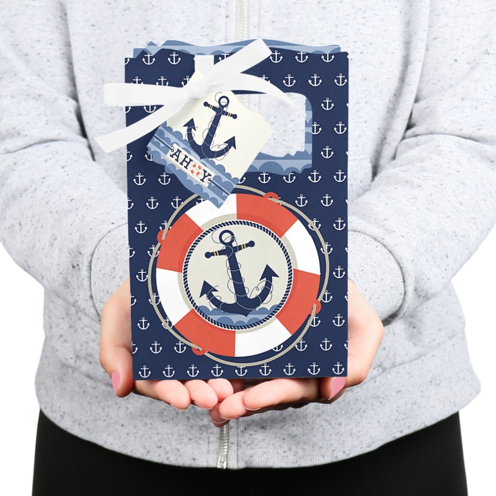 Ahoy Nautical Baby Shower & Birthday Party Favor Boxes Set of 12 - Big Dot of Happiness | Perfect for Ocean-Themed Celebrations, Gender Reveals & Kids' Parties