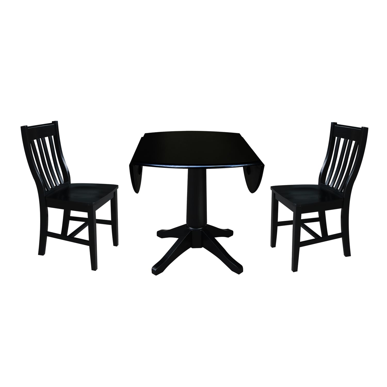 IC International Concepts 42-Inch Round Pedestal Dining Table Set with 2 Chairs, Solid Wood Construction, Space-Saving Design for Small Kitchens & Apartments - Black - Perfect for Breakfast Nooks, Cozy Dining & Entertaining Guests
