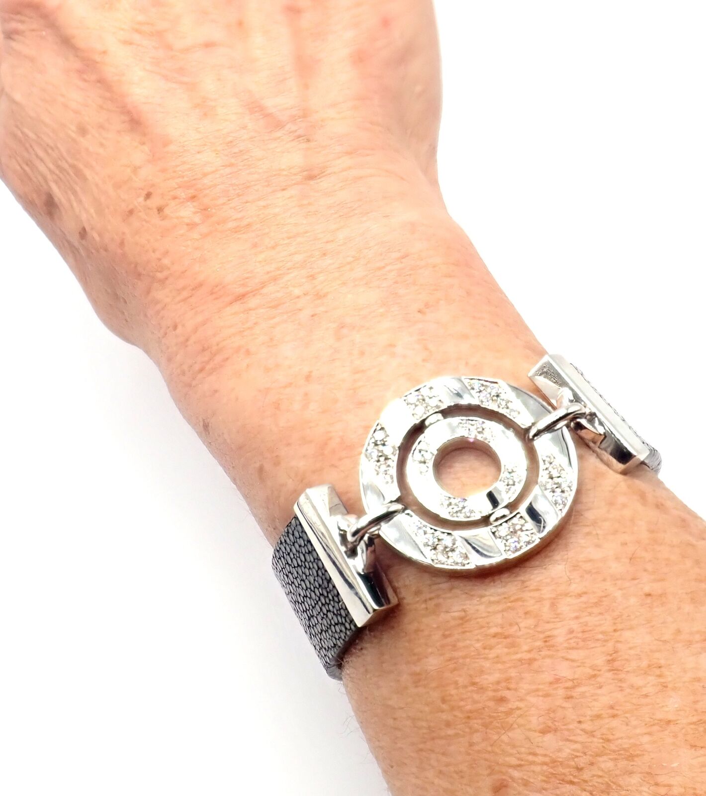 Authentic Bvlgari Bulgari Astrale 18k White Gold Diamond Shagreen Bracelet for Women - Luxury Jewelry Gift for Anniversary, Wedding & Special Occasions