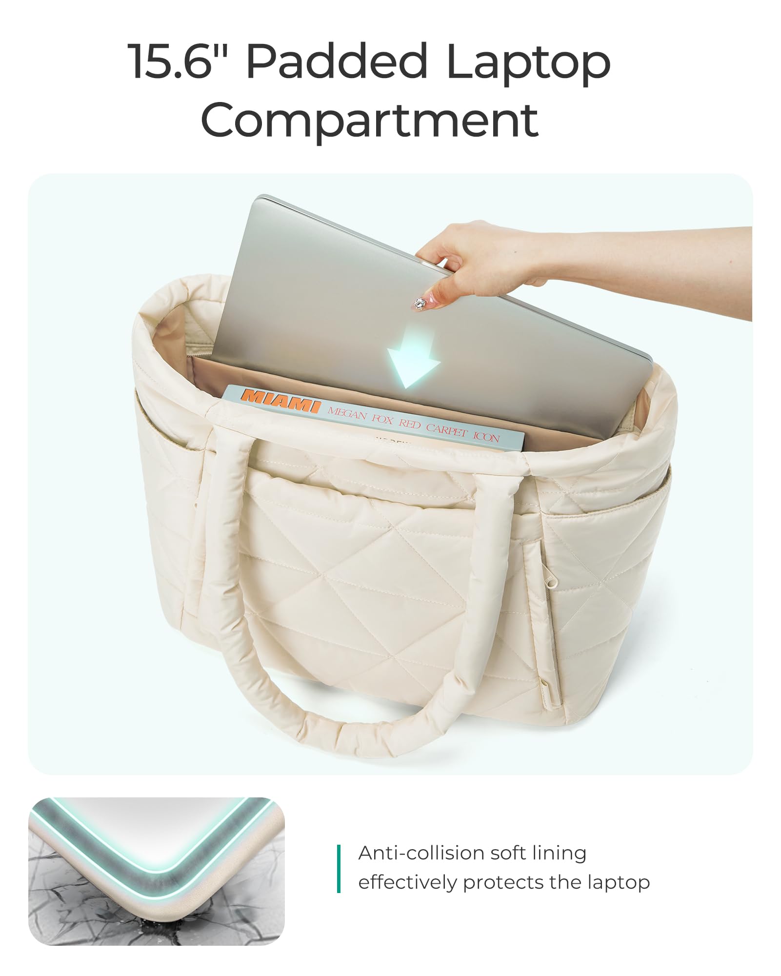 BAGSMART Large Quilted Tote Bag for Women - Puffy Zippered Shoulder Bag with Multiple Compartments | Perfect for Travel, Work, Gym & Daily Use