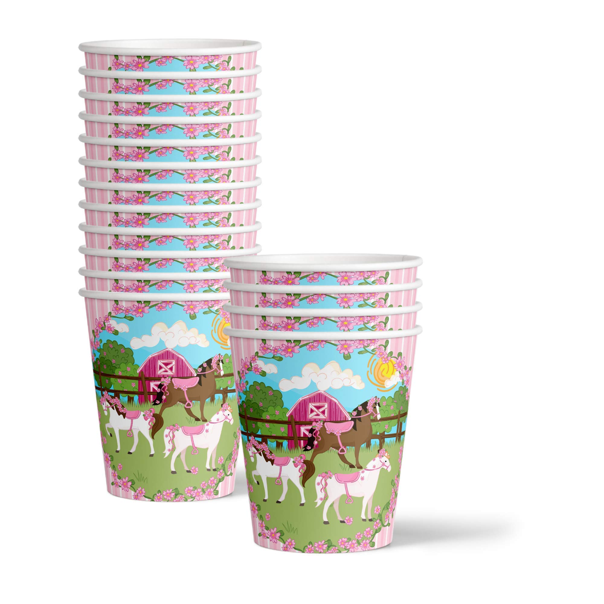 Pink Horse Birthday Party Supplies Set - 16-Piece Tableware Kit with Plates, Napkins & Cups for Kids' Themed Party Decorations