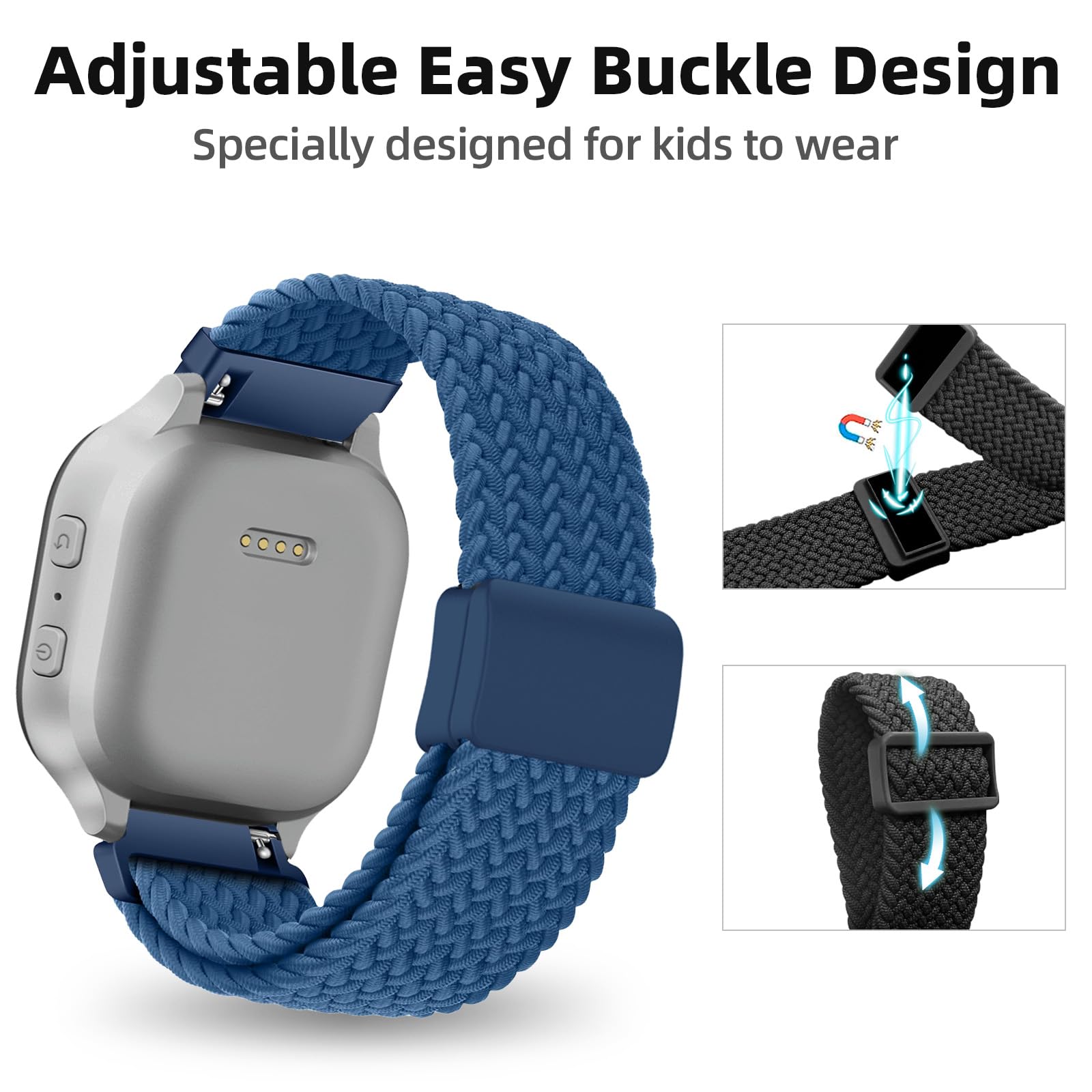 Braided Stretch Watch Band Compatible with Gabb Watch 3e/3/2/1 - Adjustable Solo Loop Replacement Strap for Kids & Teens - Perfect for School, Sports, and Everyday Wear