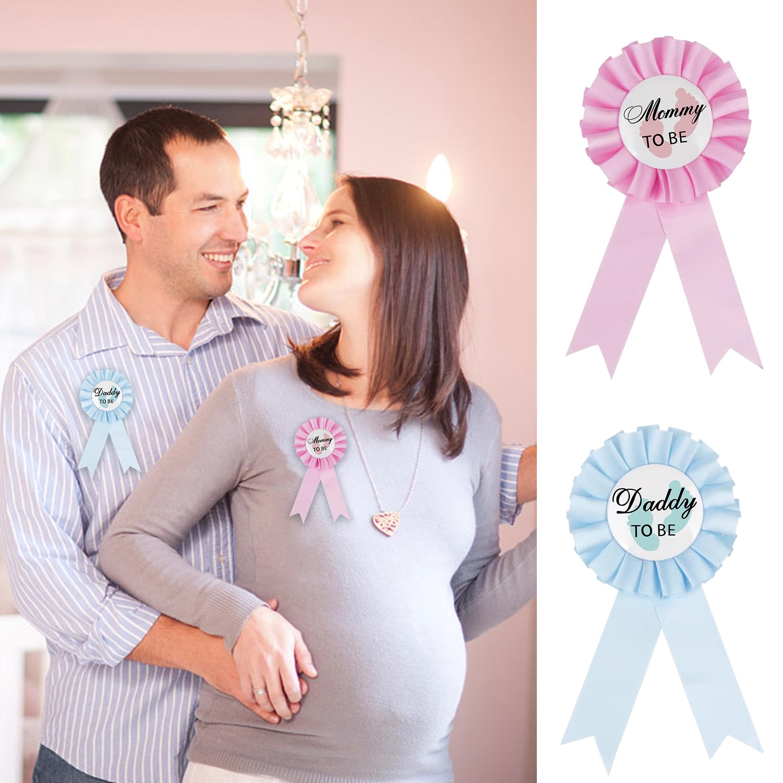 Mommy and Daddy to Be Badges Pin Set - Baby Shower Decorations, Gender Reveal Party Supplies, Pregnancy Announcement Gifts - Perfect for Baby Showers, Gender Reveals & New Parent Celebrations