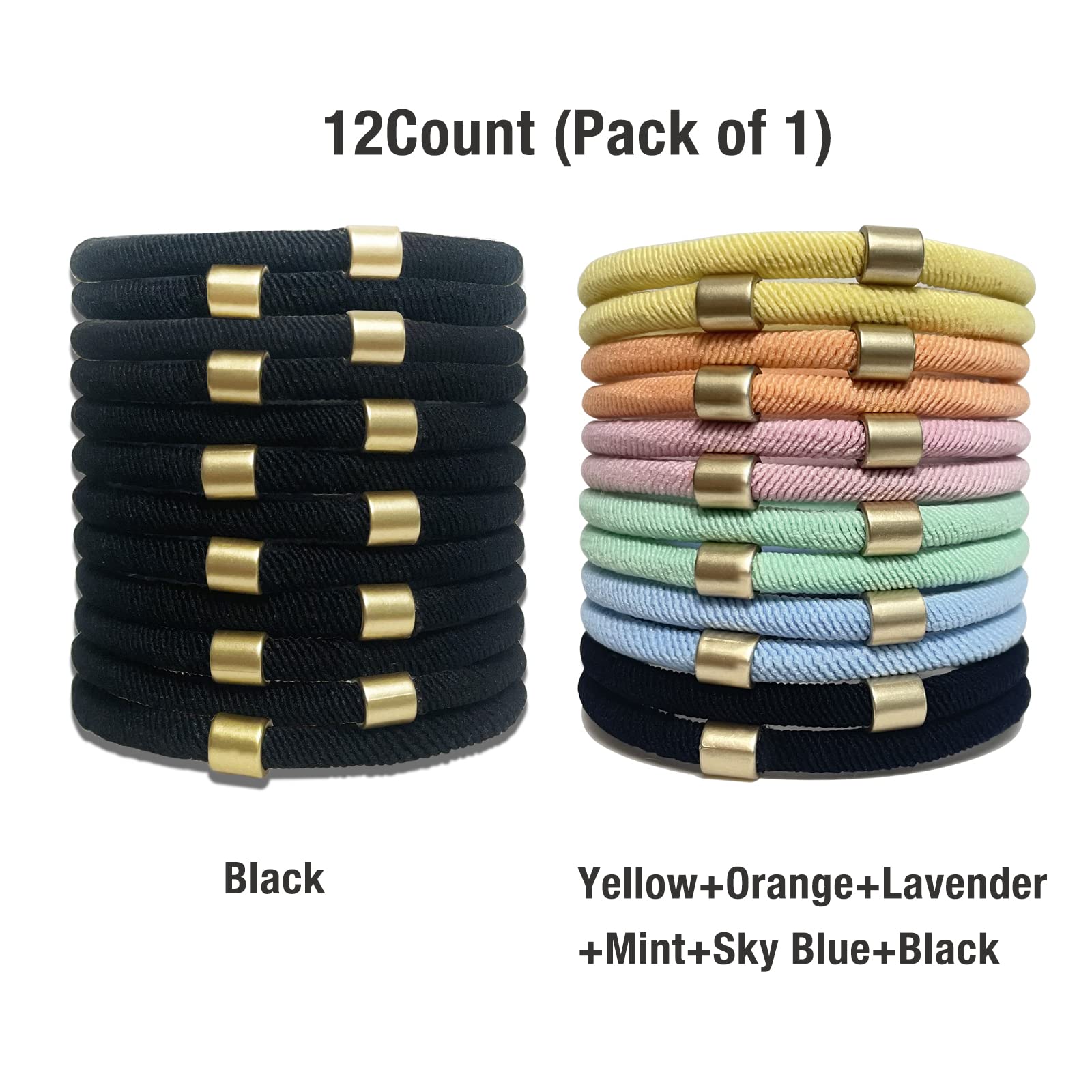 12 Pack Women's Hair Ties Bracelets for Thick & Curly Hair - Fashion Metal Hair Accessories, Strong Stretchy No Damage Ponytail Holders - Perfect for Workouts, Office & Everyday Style
