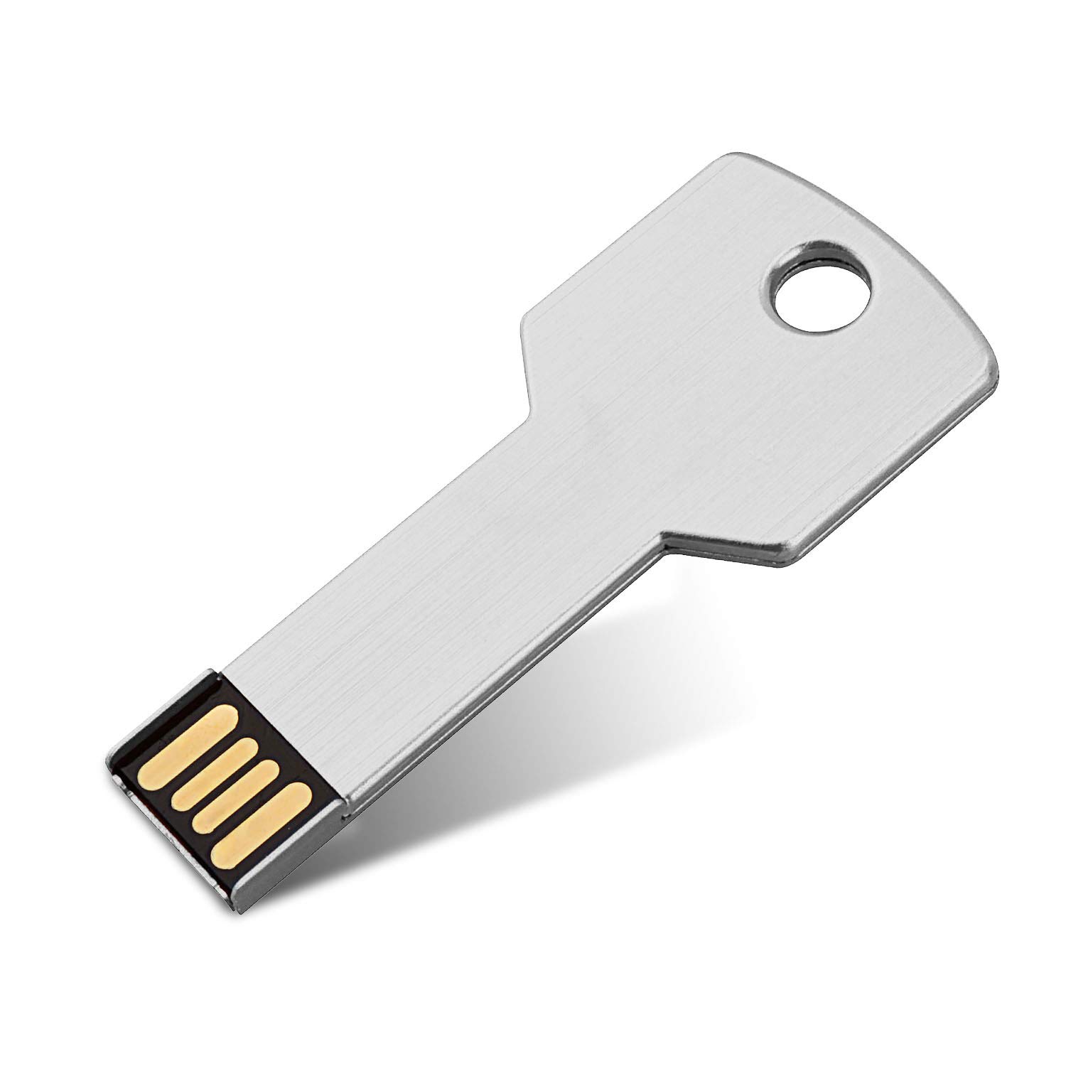 64GB Metal Key-Shaped USB 2.0 Flash Drive - Silver Thumb Drive Memory Stick for Data Storage & Transfer - Perfect for Keychains, Office Use & Digital File Backup