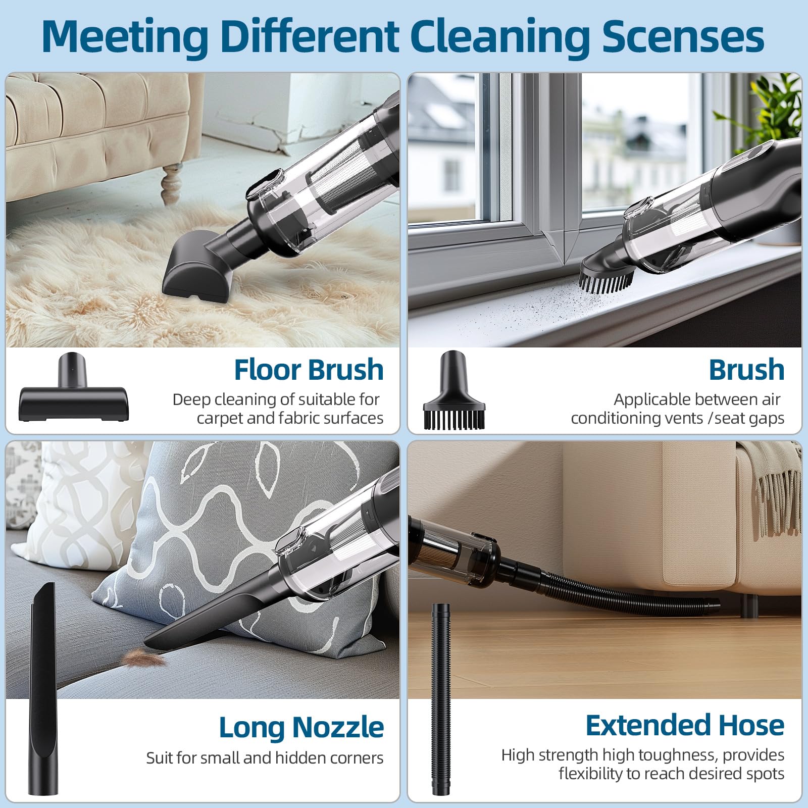 22000Pa Cordless Handheld Car Vacuum Cleaner - Rechargeable, Low Noise, 2 Modes with Cleaning Gel - Perfect for Car Detailing, Home & Office Cleaning