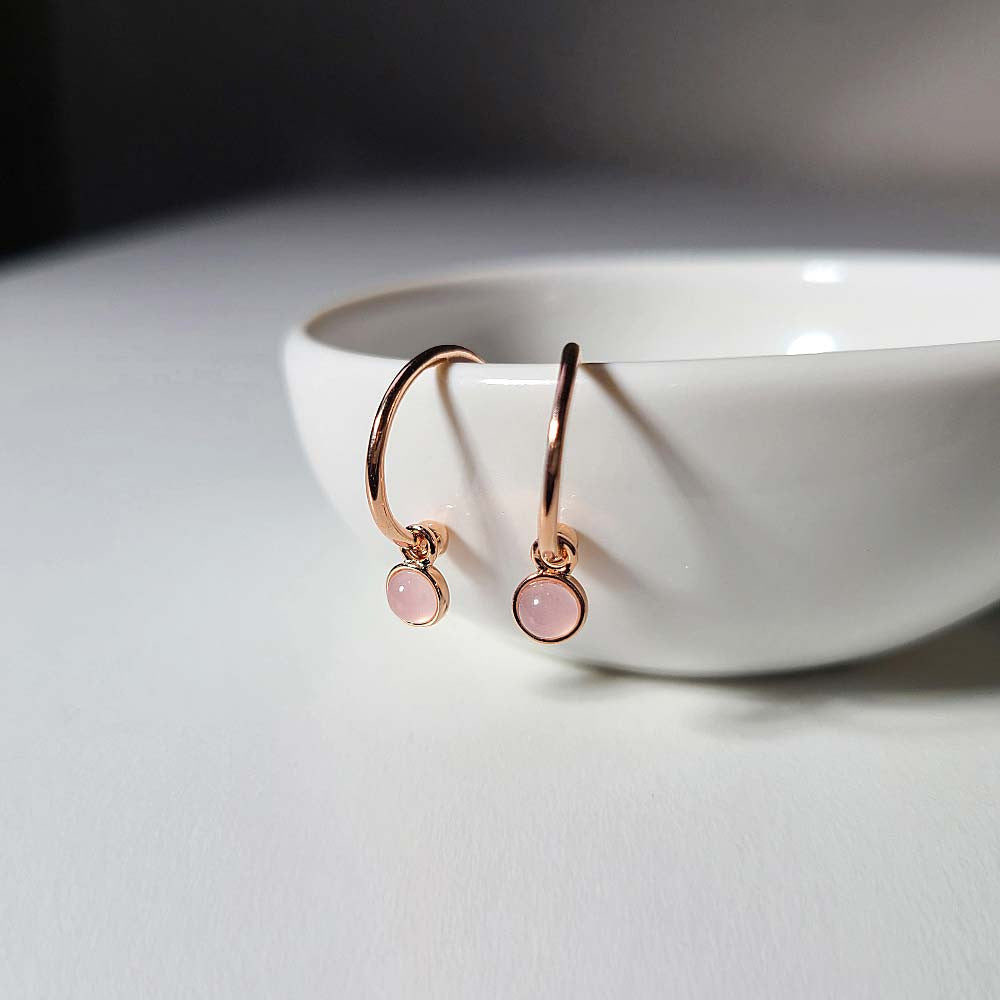 925 Sterling Silver Rose Stone Gemstone Ball Half Hoop Earrings for Women - Elegant Boho Jewelry for Parties, Weddings & Everyday Wear