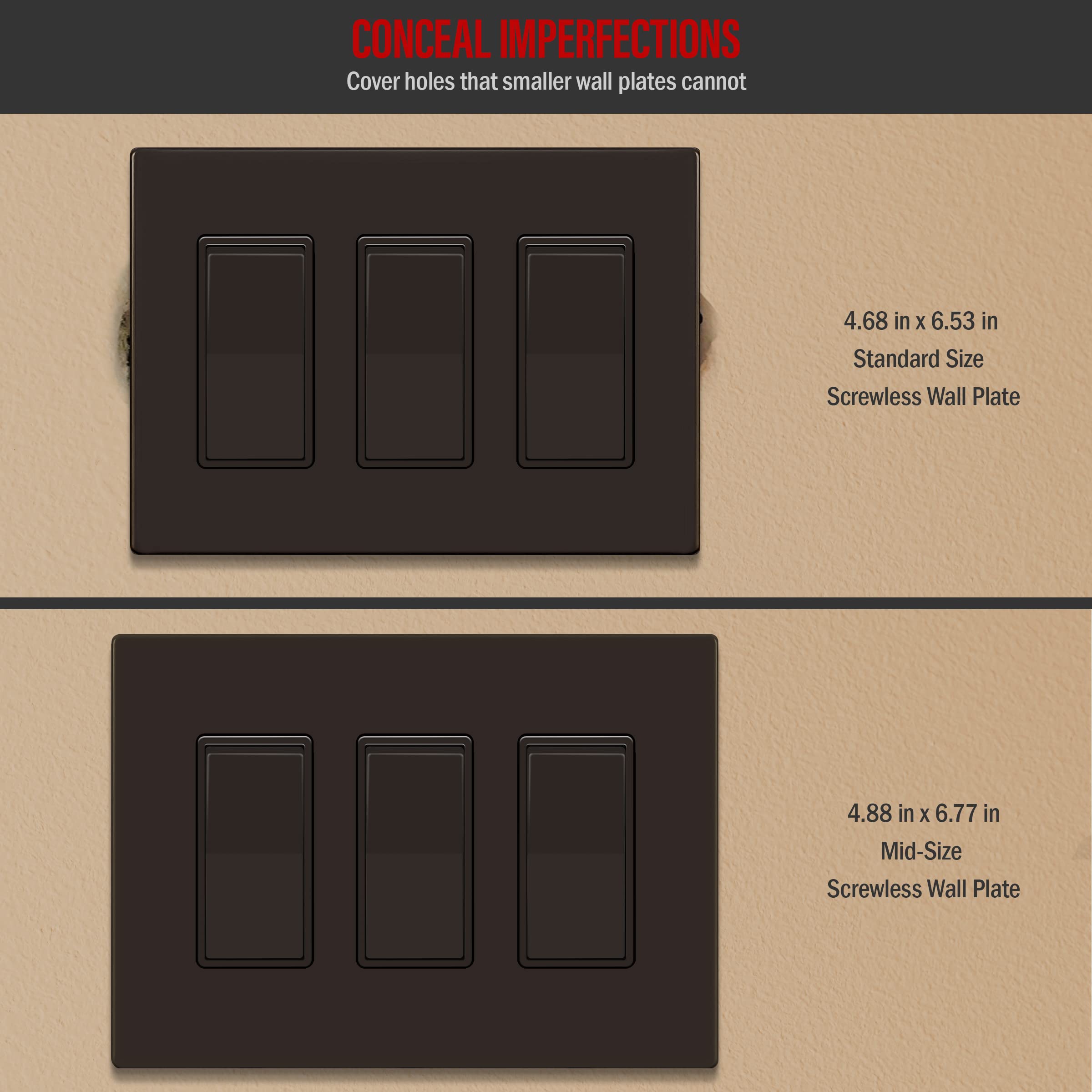 ENERLITES Screwless Decorator Wall Plates - Child Safe Outlet Covers, Glossy Finish, Medium Size 3-Gang (4.88