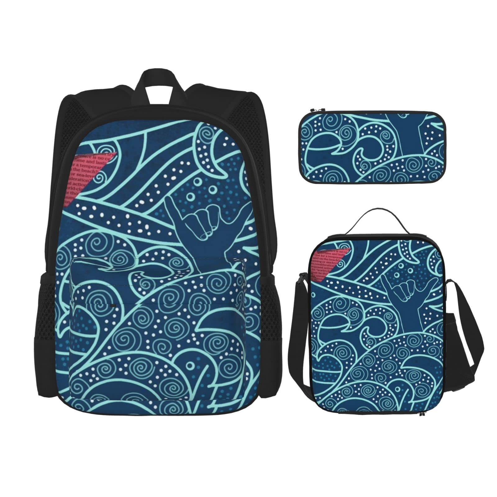 Octopus Ocean Playground 3-Piece Backpack Set - Large Book Bag, Pencil Case & Lunch Bag for School, Travel, Camping & Work - Durable & Stylish for Men, Women, Boys & Girls | Perfect for Beach Trips, Outdoor Adventures & Daily Commute