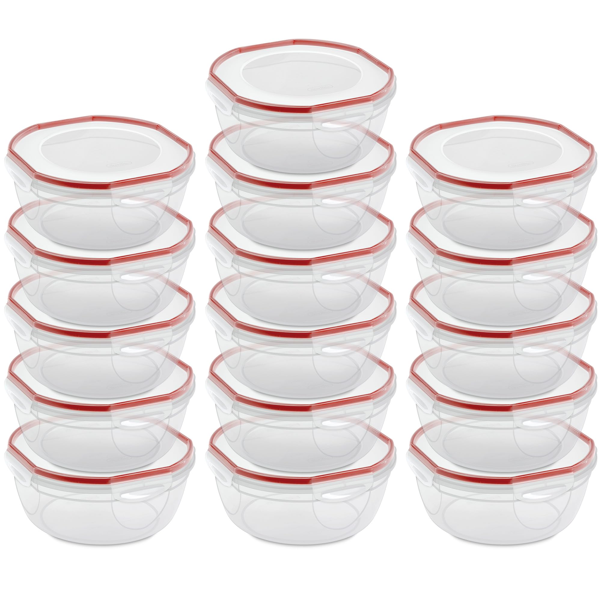 Sterilite Ultra-Seal 4.7 Quart Airtight Food Storage Containers with Latching Lids - 16-Pack Clear Plastic Bowls with Red Gasket, Microwave & Dishwasher Safe - Perfect for Meal Prep, Leftovers, Pantry Organization & Bulk Food Storage