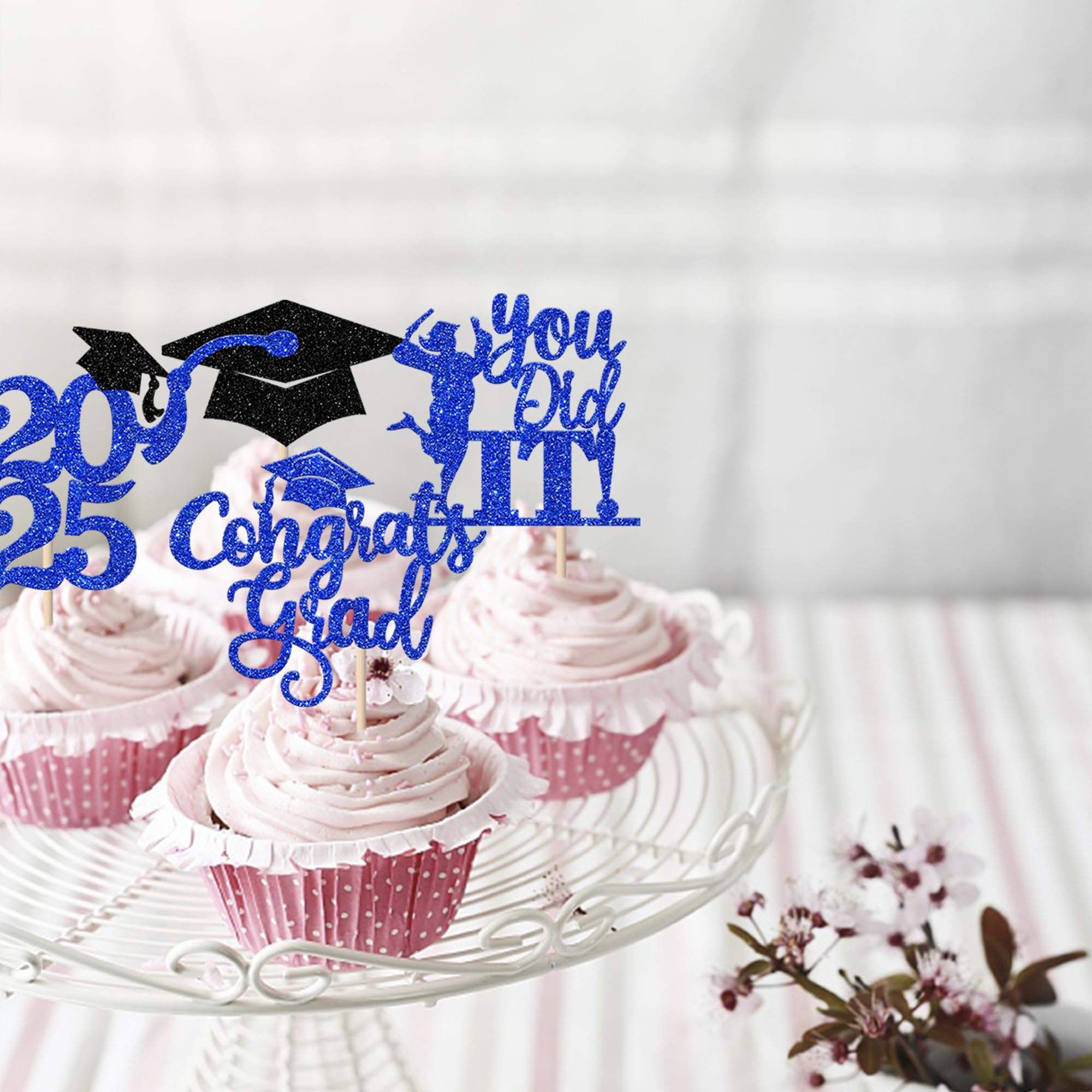 24 Pack Lawyer 2025 Graduation Cupcake Toppers - Glitter Class of 2025 Grad Cap Law School Survivor Cupcake Picks - Perfect for 2025 Lawyer Graduation Party, Cake Decorations & Supplies in Blue - Ideal for Law School Graduation Celebrations, Office Parties & Dessert Table Decor