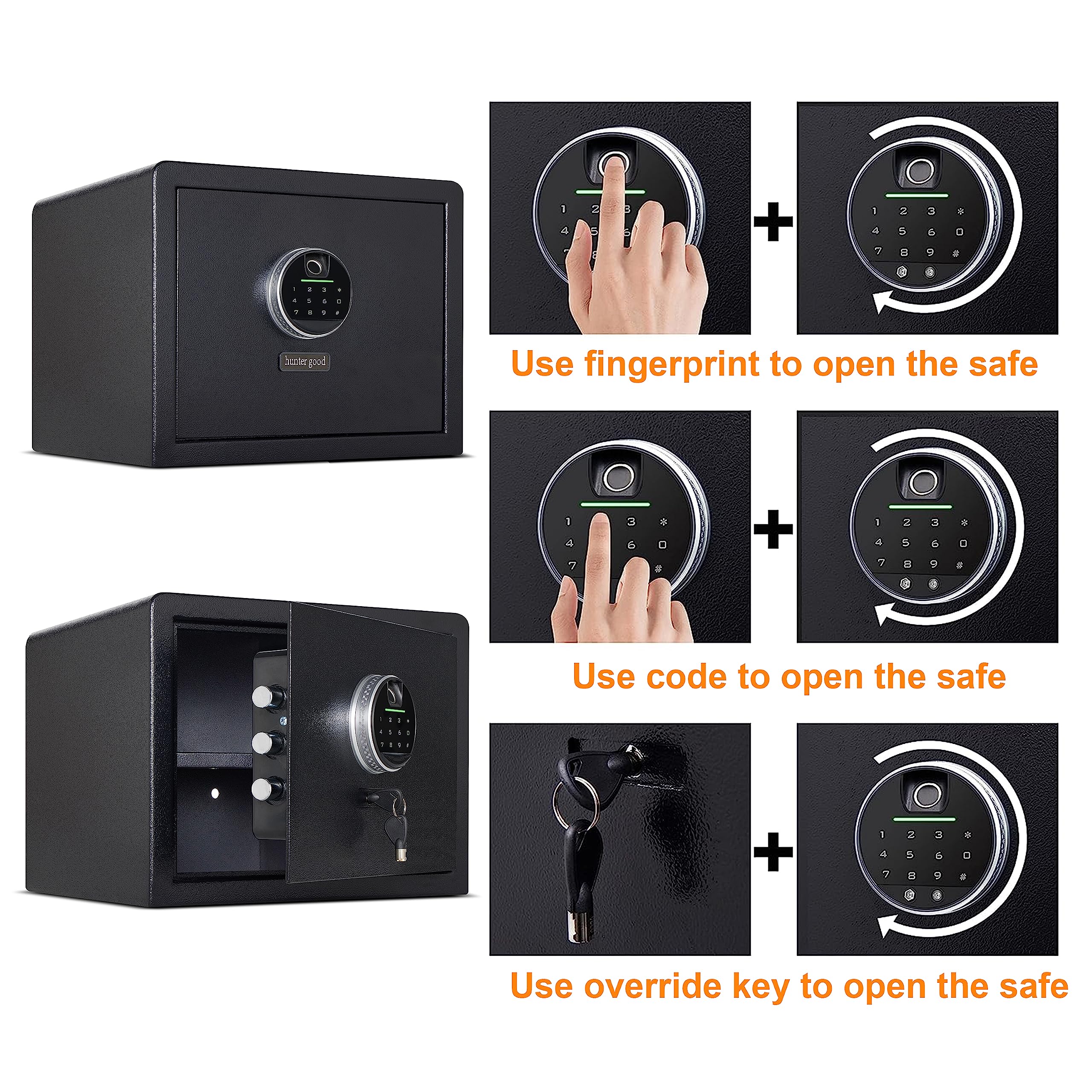 Biometric Digital Security Home Safe Box - Fingerprint Safe for Personal Use, 1.2 Cubic Feet Small Safe for Cash, Jewelry, Valuables & Gun Storage | Perfect for Bedroom, Office & Travel Security (No Fireproof Bag)