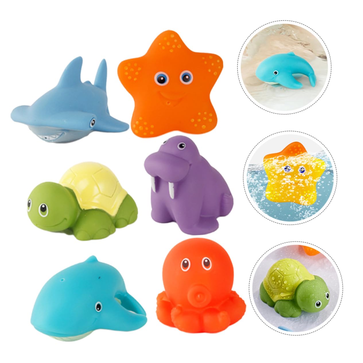 GARVALON 6-Piece Bath Toys Set for Kids - Fun Cartoon Vinyl Bathtub & Shower Toys - Perfect for Toddler Bath Time, Pool Play & Sensory Development