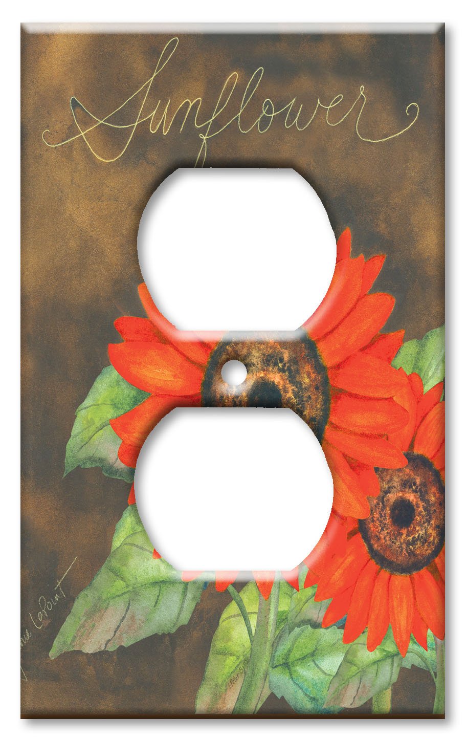 Decorative Metal Wall Plate - Red Sunflower Art Plates - Made in USA - Outlet Cover for Home & Office Decor