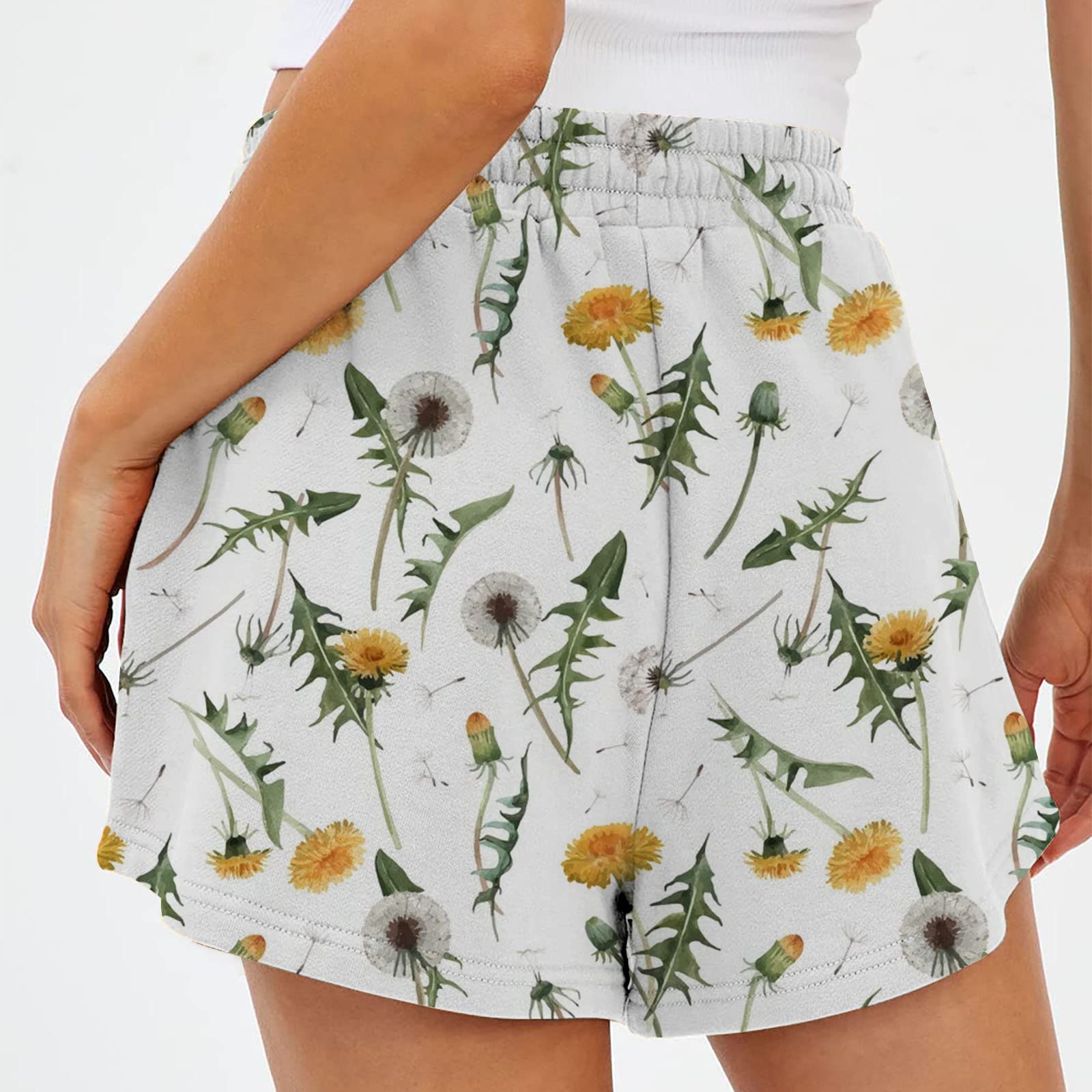 Women's Casual Summer Sweat Shorts - Comfy Lounge & Athletic Running Shorts with Elastic Waist - Printed Design (White, Medium) - Perfect for Yoga, Gym Workouts, and Relaxing at Home