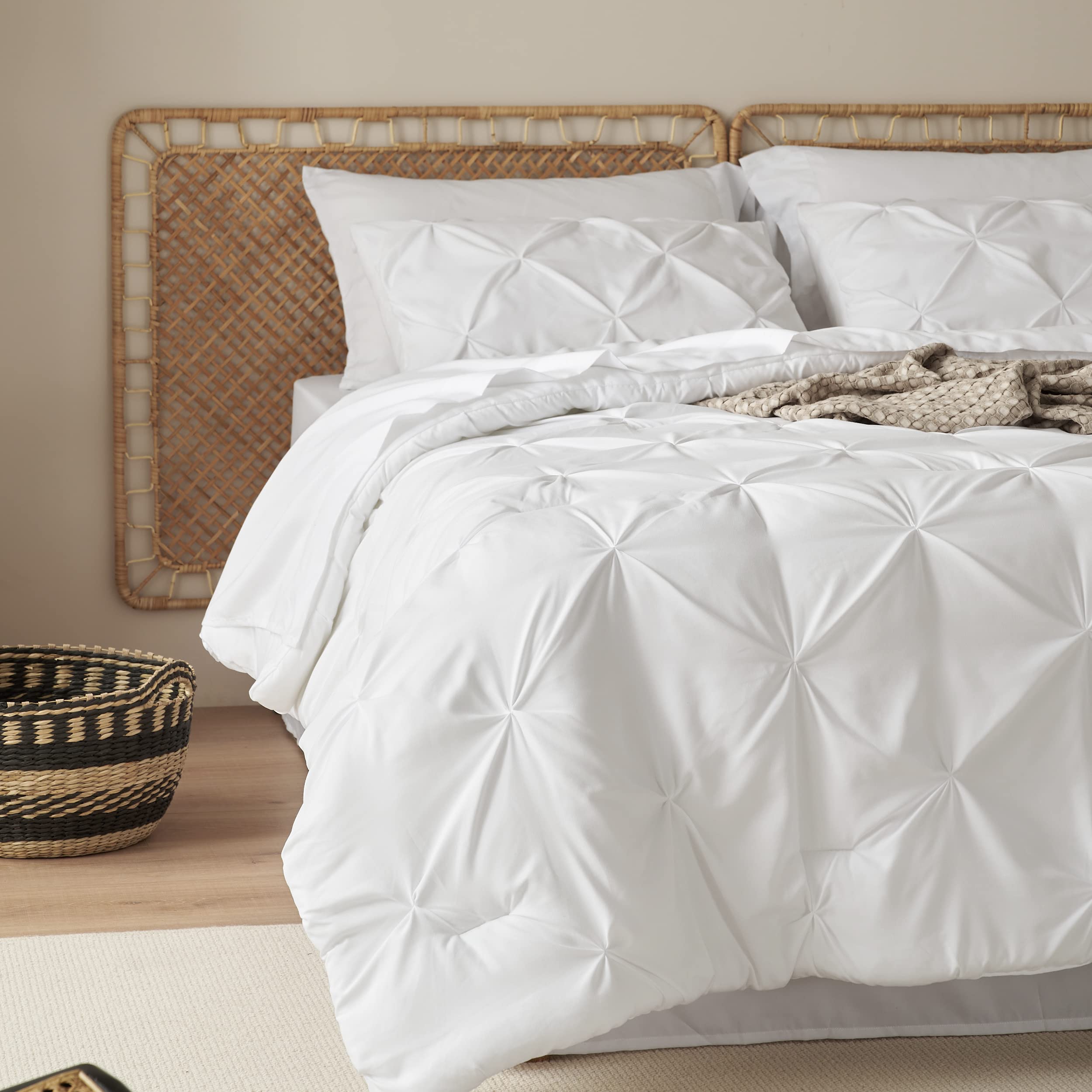 Bedsure King Size Comforter Set - 7 Piece White Pinch Pleat Bedding Set with Comforter, Sheets, Pillowcases & Shams | Ultra Soft GentleSoft™ Fabric | Perfect for Master Bedroom, Guest Room & Gift Giving