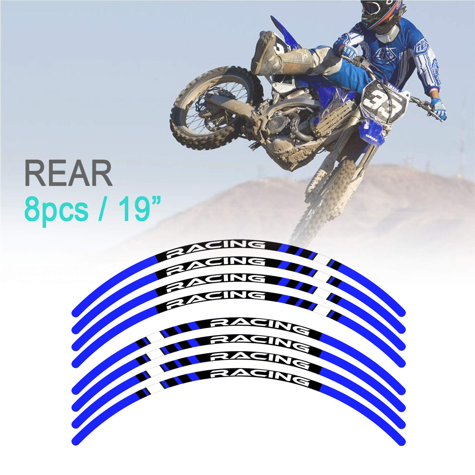 KETABAO Dirt Bike Rim Tape P01 Decal Stickers Stripes - 19 & 21 Inch Wheel Decals for Suzuki RMZ 250 450 (2016-2022 Models) - High Visibility Blue Motocross Rim Accent - Perfect for Off-Road Racing & Custom Bike Styling