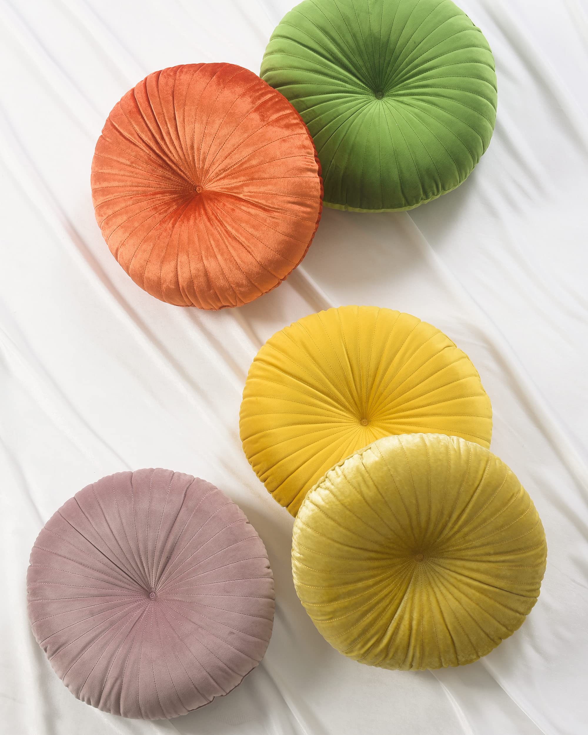 Roslynwood Shelly Round Solid Lemon Velvet Chair Cushion - 16x16 Inch Decorative Throw Pillow for Couch, Sofa & Floor - Soft Pumpkin Velvet Home Decor with Seashell Design | Perfect for Living Room, Bedroom & Nursery Accent